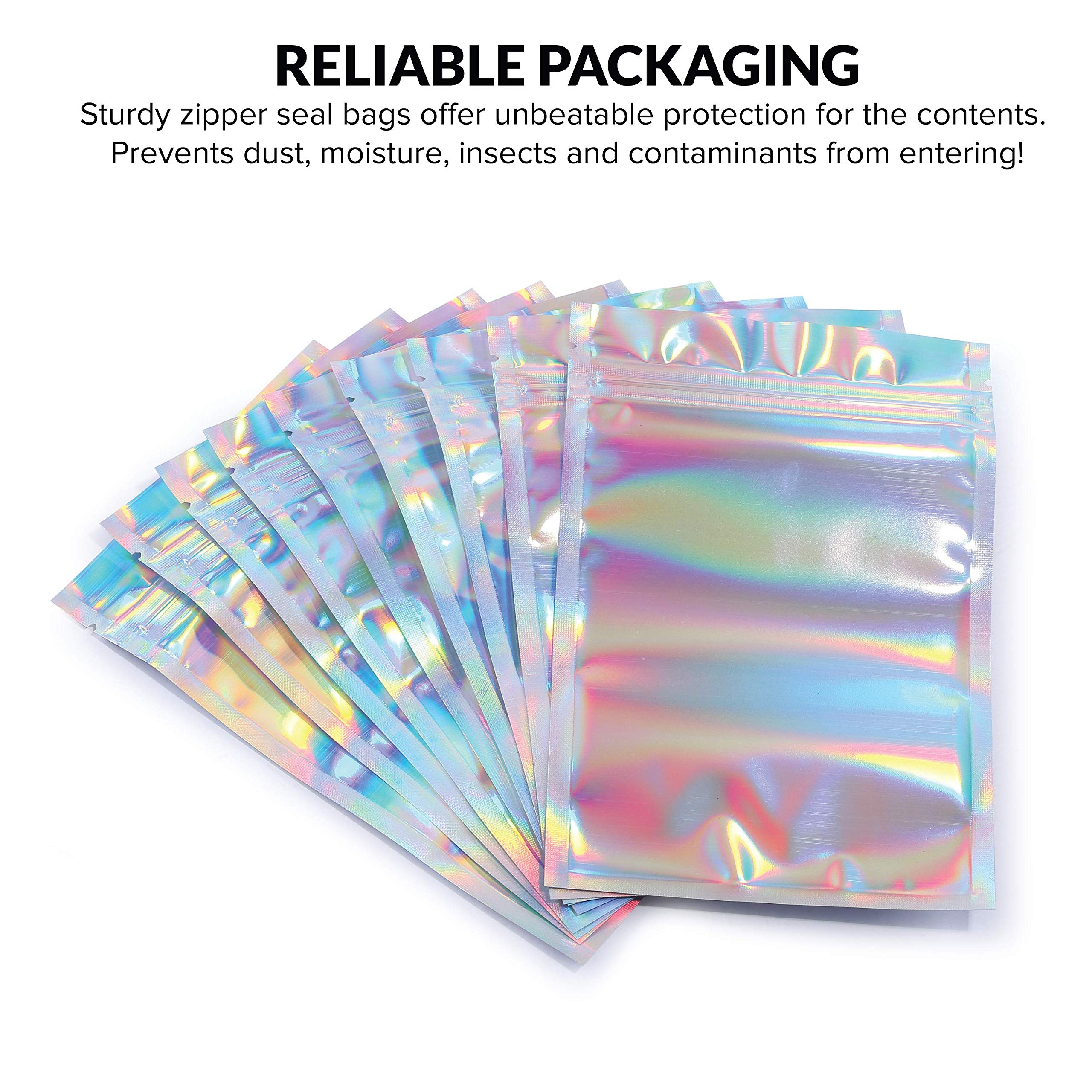 Mylar Bags With Ziplock 4.5'' X 6.5'' | 100 Bags | Rainbow Holographic | Sealable Heat Seal Bags For Candy And Food Packaging, M