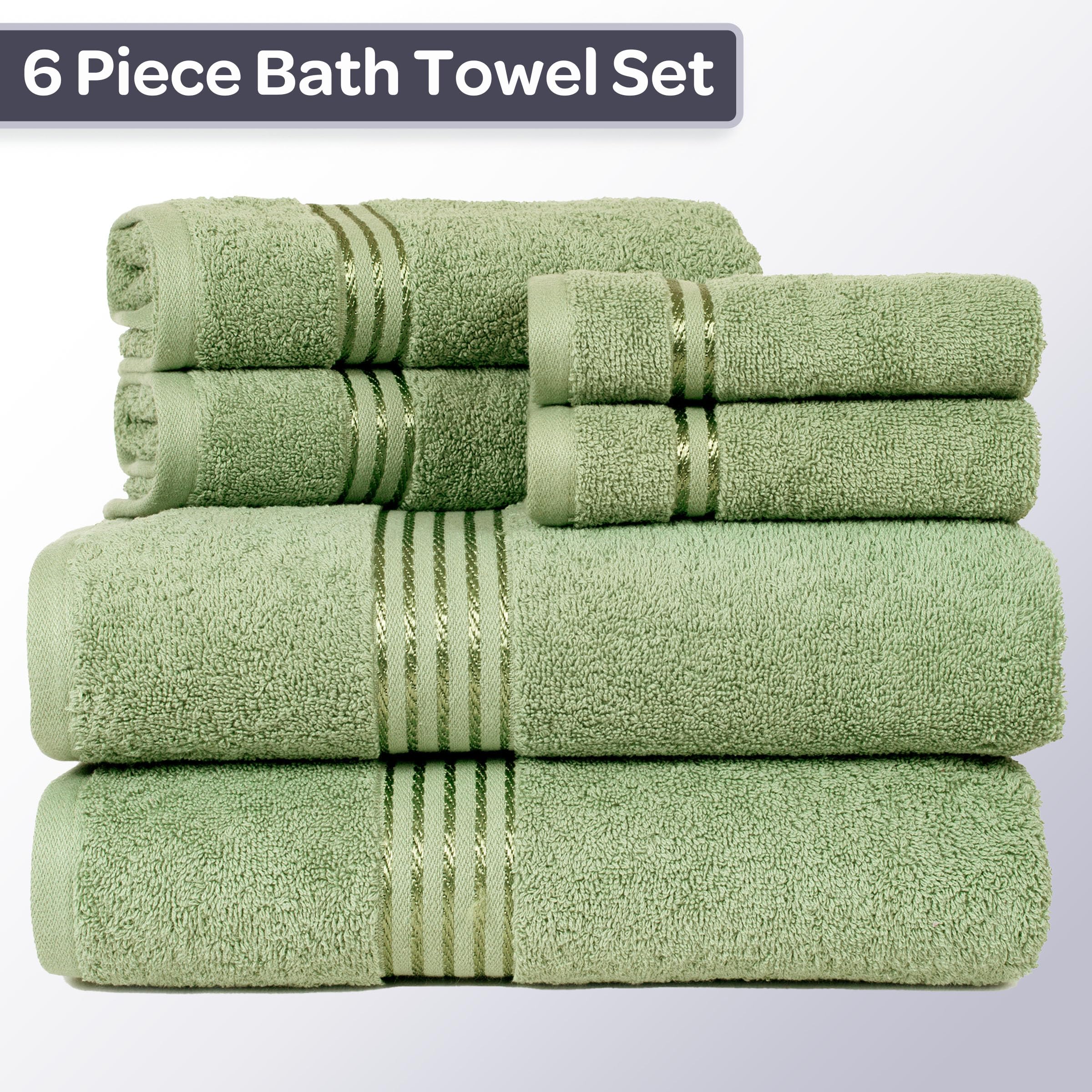 Lavish Home 100% Cotton Hotel 6 Piece Towel Set - Green  28''x54.5''x0.25''