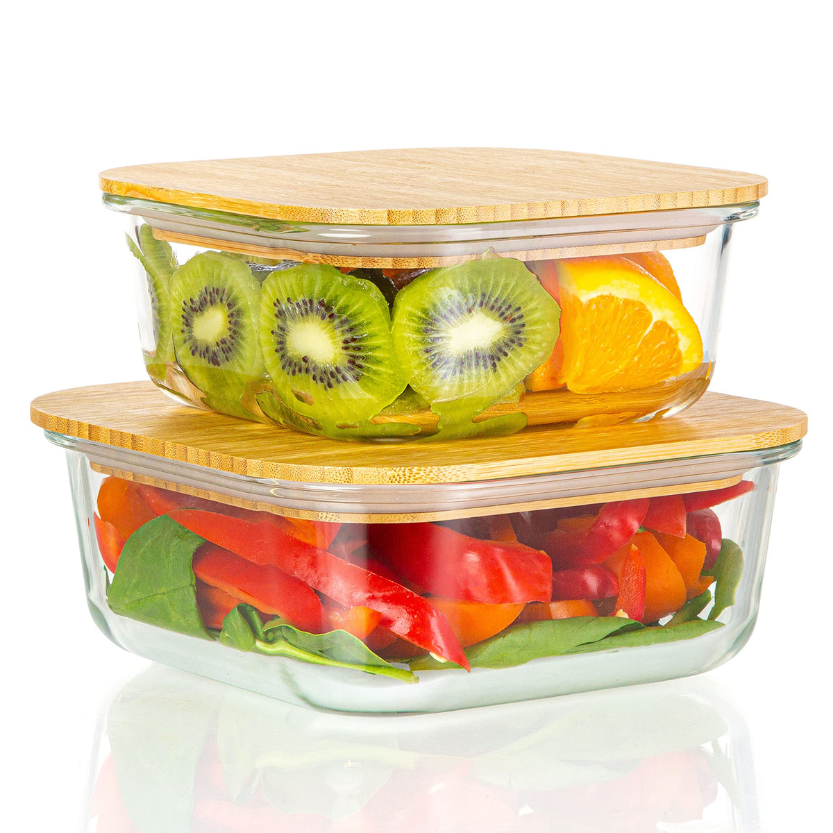 Crutello Glass Meal Prep Containers With Bamboo Lids, 2 Pack - Airtight Clear Food Storage Canisters For Kitchen Organization -