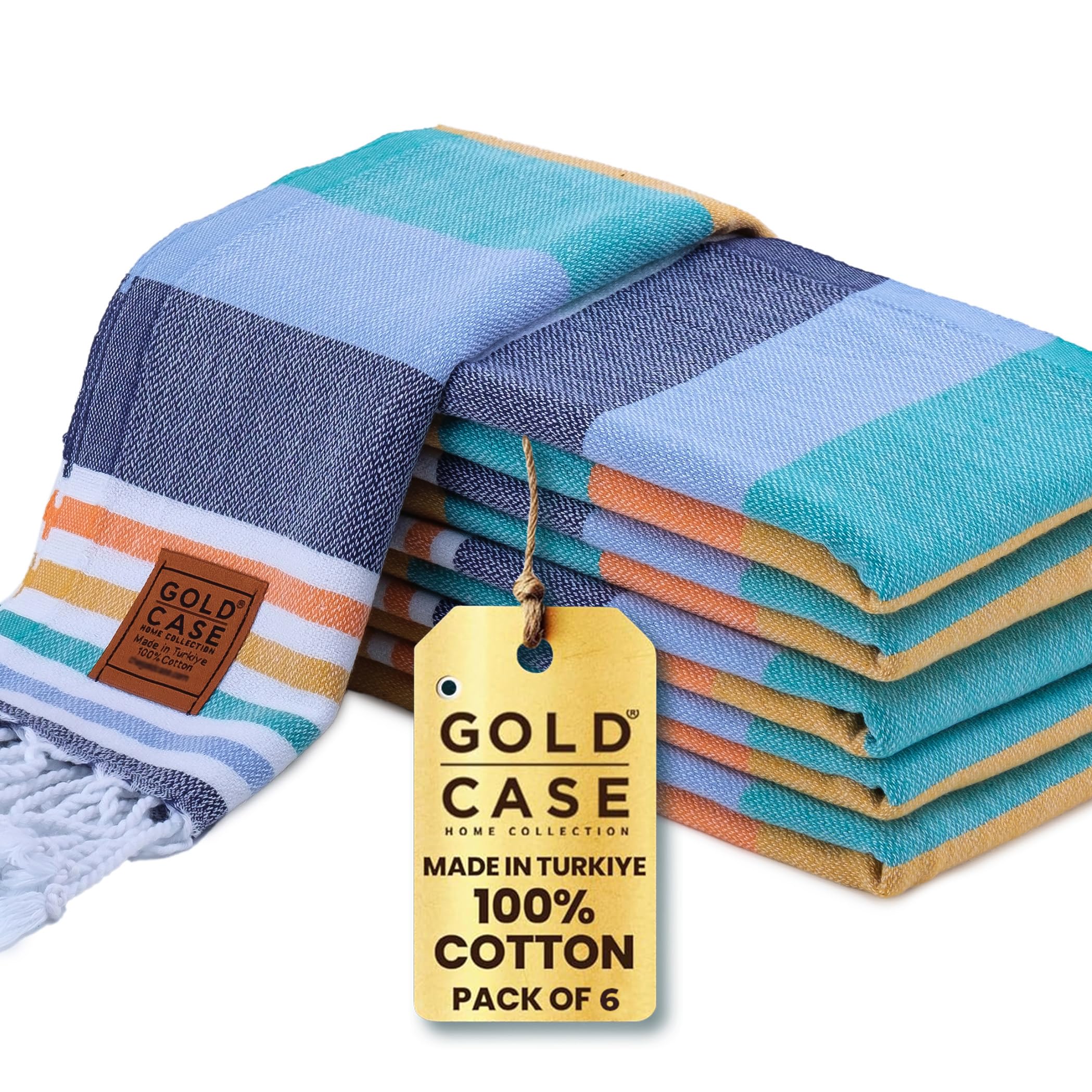 Gold Case Turkish Hand Towels For Bathroom Set Of 6-20 X 40-100% Cotton Bathroom Hand Towels - Olympos Kitchen Hand Towel For Sp