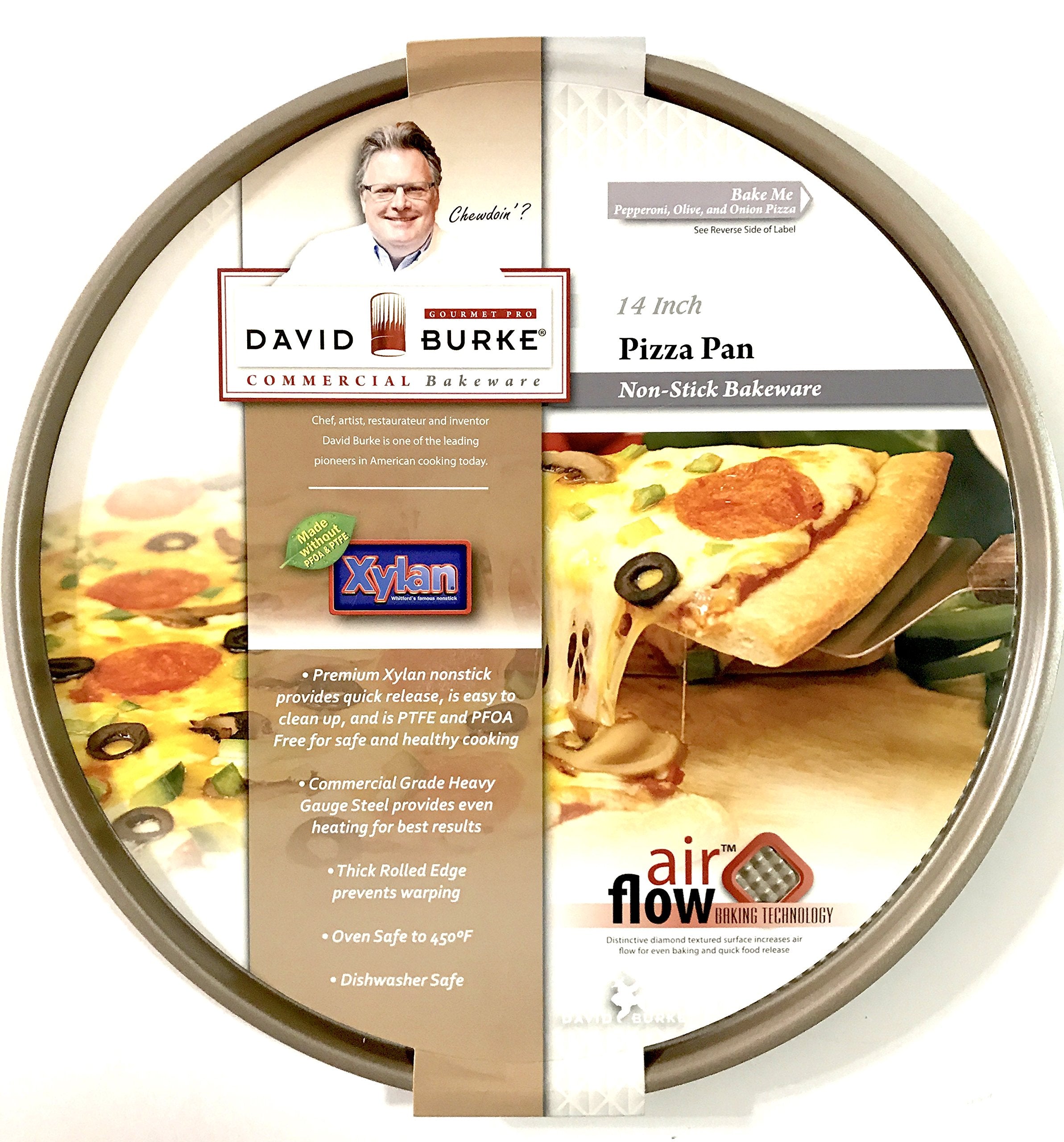 Gourmet Pro PFOA and PTFE Free Commercial Bakeware 14 inch Bronze Non-Stick Pizza Pan with Air Flow Technology