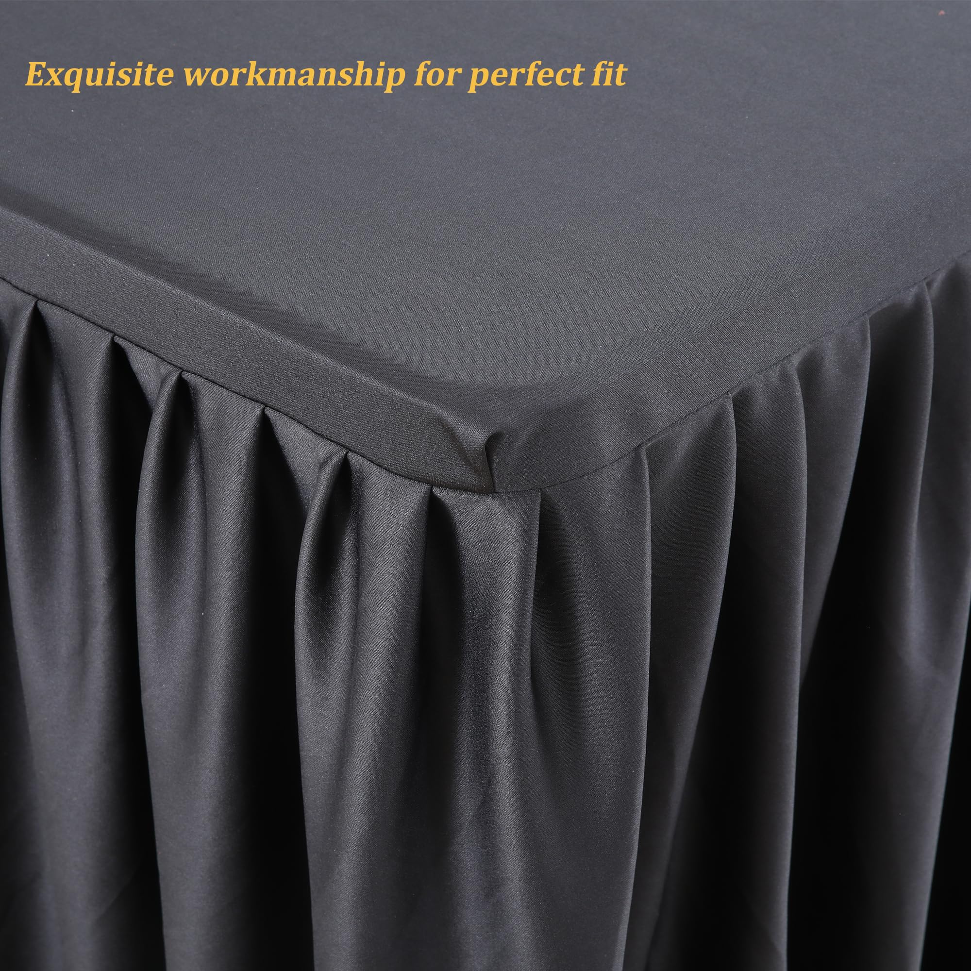 3 Pack Black Polyester Table Clothes For 6 Foot Rectangle Tables, Wrinkle Free Fitted Table Cover With Pleated Ruffle Table Skir