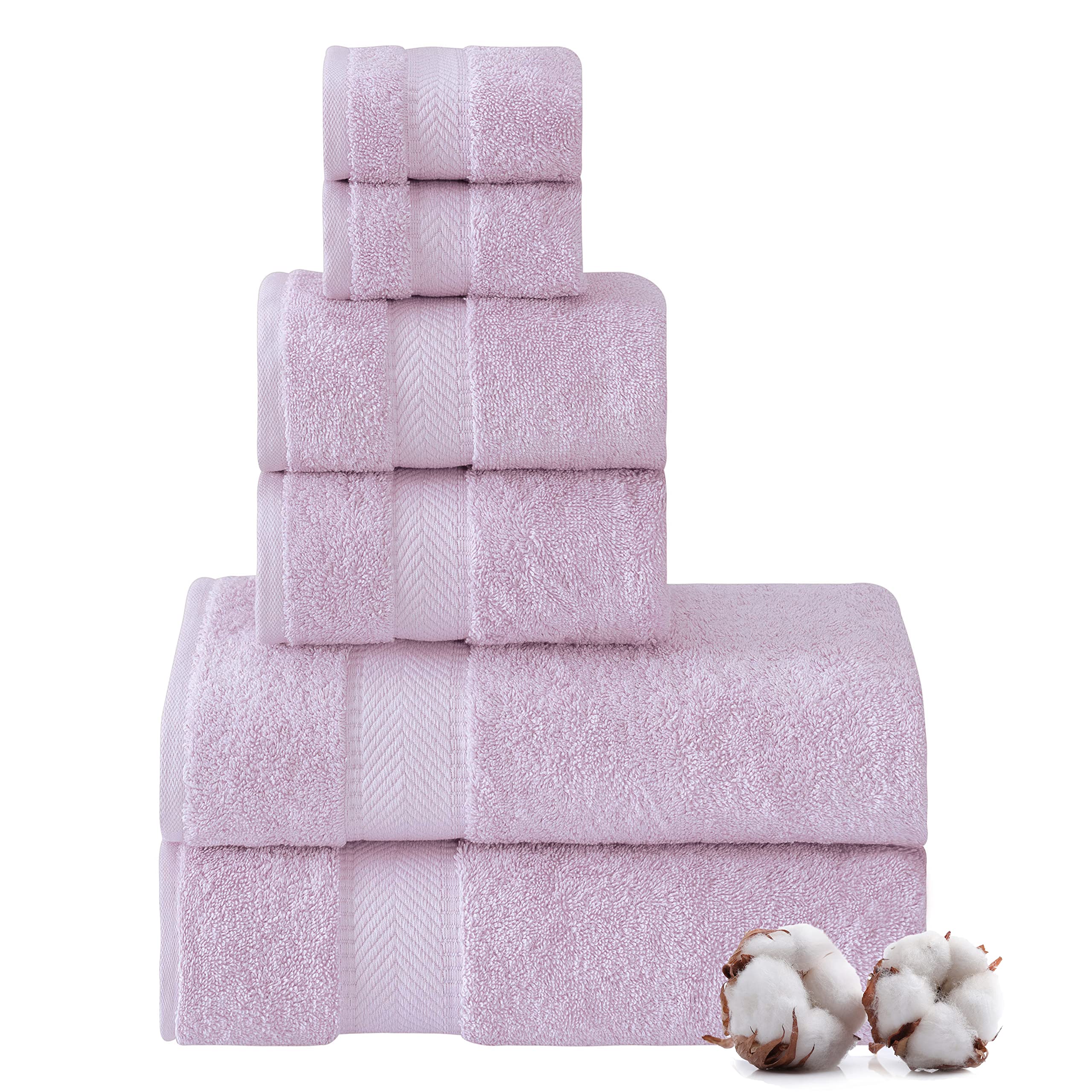 TEXTILOM 100% Turkish Cotton 6 Pcs Bath Towel Set  Luxury Soft & Absorbent Bathroom Towels Set (2 Bath Towels  2 Hand Towels  2 Washcloths)- Lilac