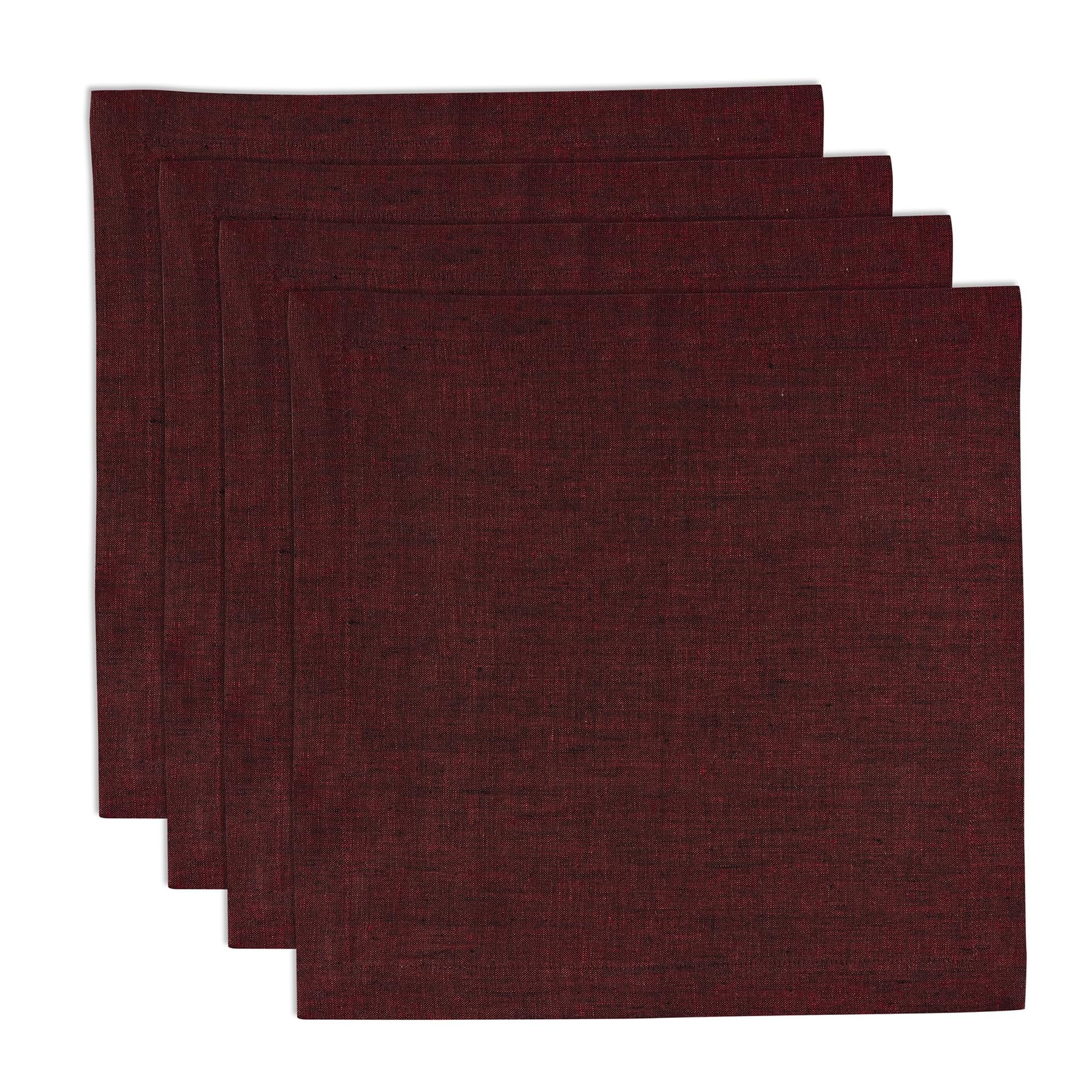 Solino Home Linen Square Placemats 14 X 14 Inch - 100% Pure Linen Red Garnet Cloth Placemats Set Of 4 - Athena, Washable Fabric