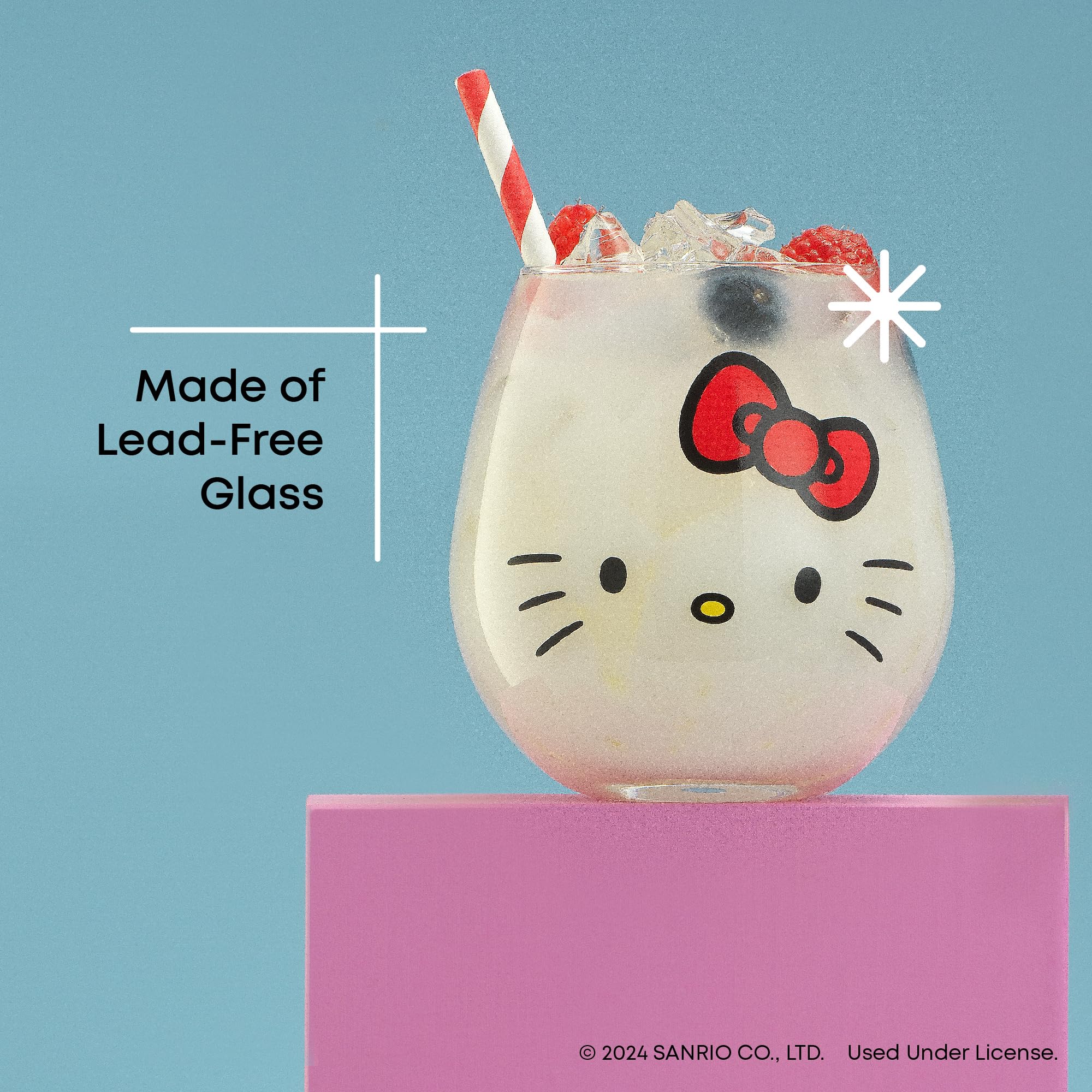 Joyjolt Sanrio Hello Kitty & Friends Hello Sippy Drinking Glasses, 15 Oz Stemless Glass Cups Set Of 4 Ft Hello Kitty Keroppi My