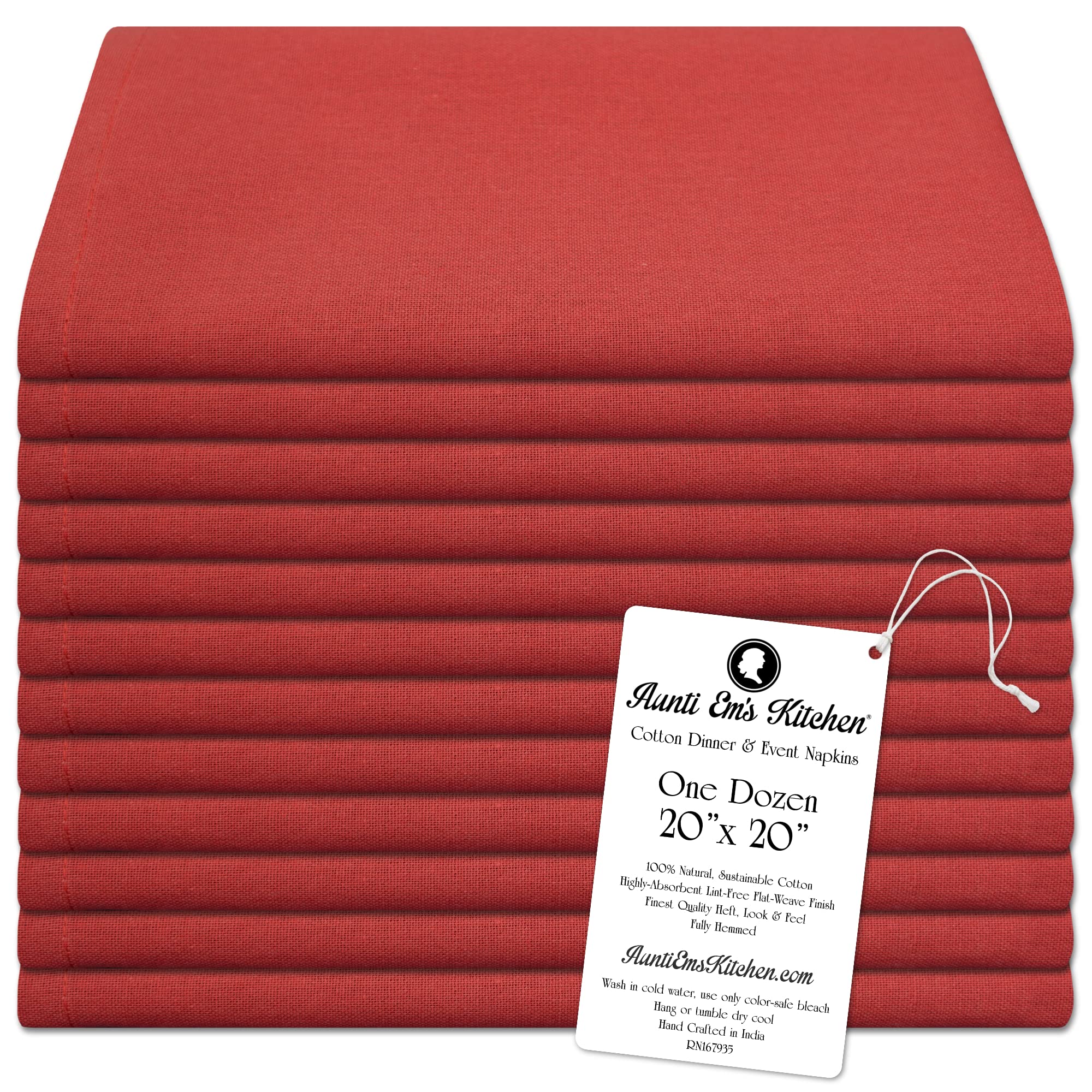 Aunti Em'S Kitchen Desert Red Cotton Napkins Cloth 20 X 20 Oversized 100% Natural Bulk Linens For Dinner, Events, Weddings, Set
