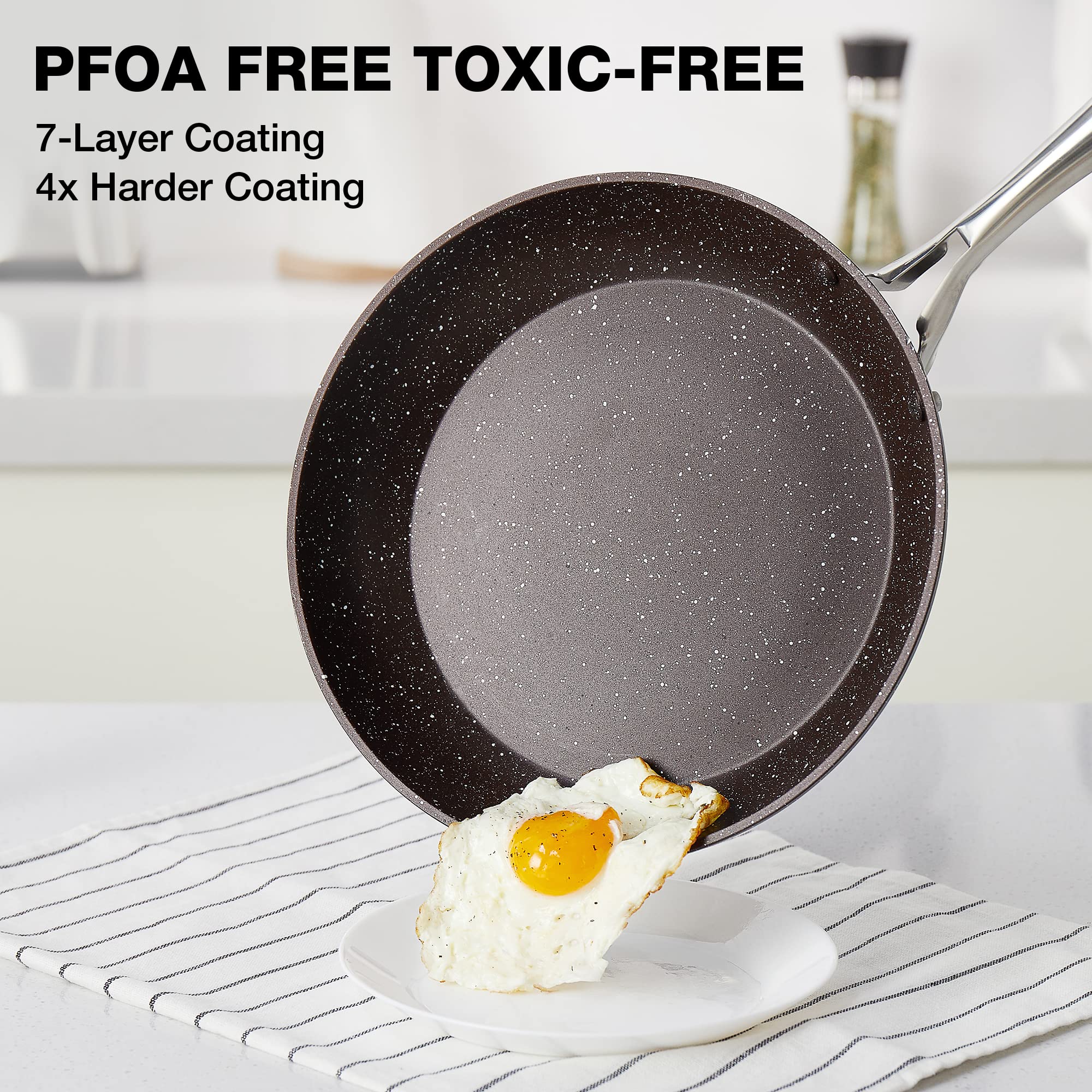 HLAFRG 12 Inch Nonstick Frying Pan with Lid  Brown Marble Skillet with Stone-Derived Coating  APEO & PFOA Free  With Heat-Resistant Handle  Oven Safe and Induction Compatible?