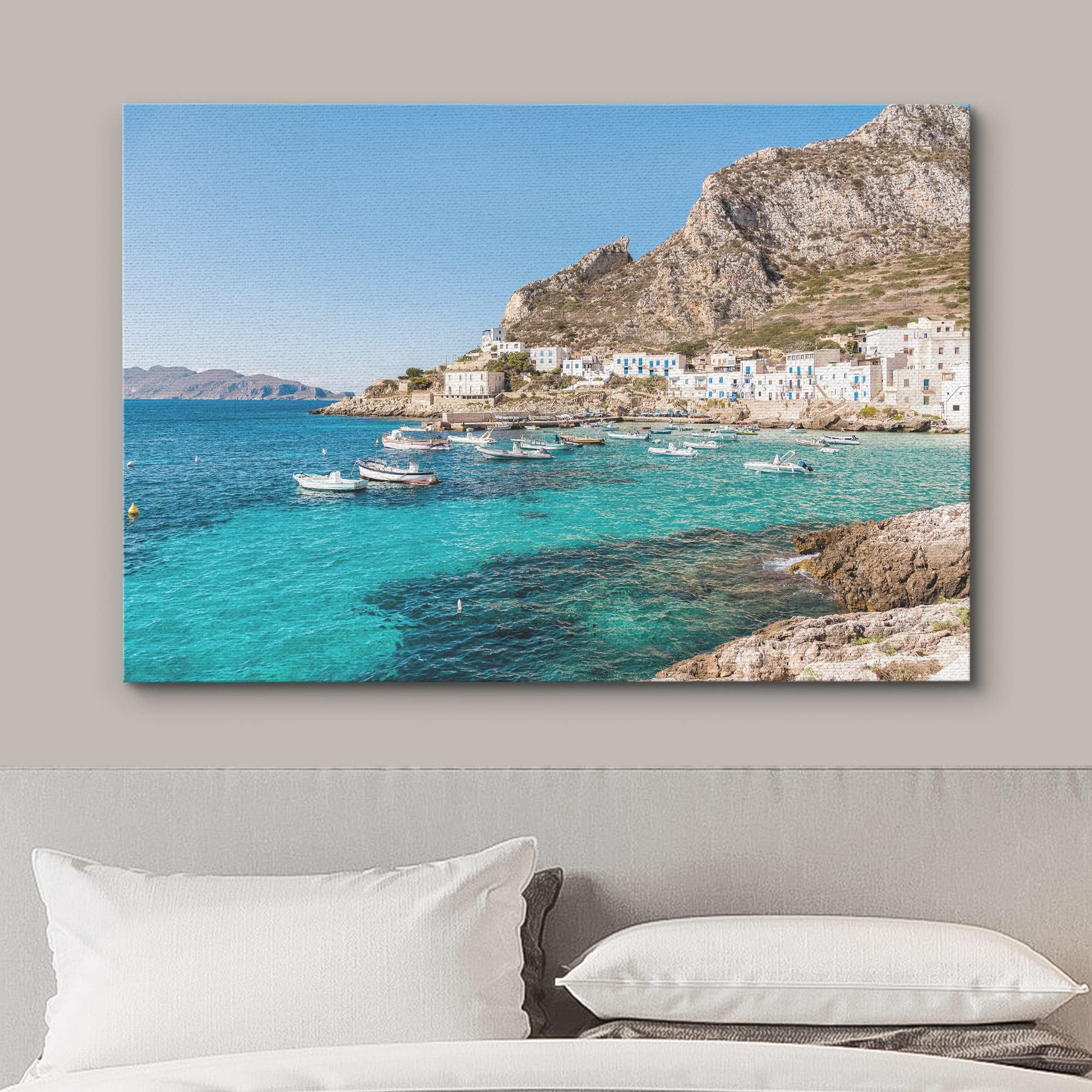 Wall26 Framed Canvas Print Wall Art Mediterranean Italian Seascape City Nature Ocean Photography Realism Nautical Scenic Blue Ul