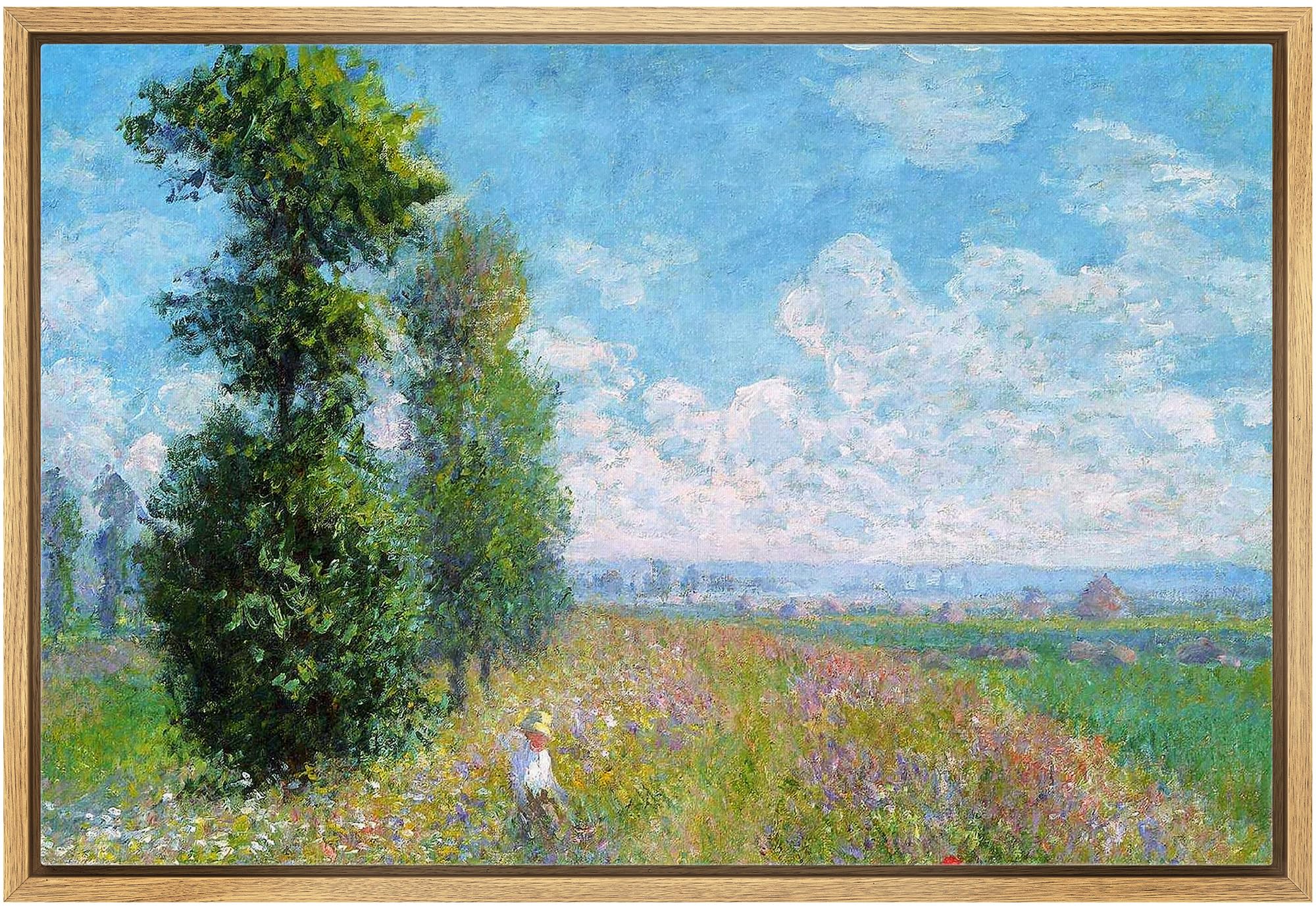 Wall26 Meadow With Poplars By Claude Monet - Impressionist Modern Art - Framed Canvas Art Home Art - 16''X24'' Natural
