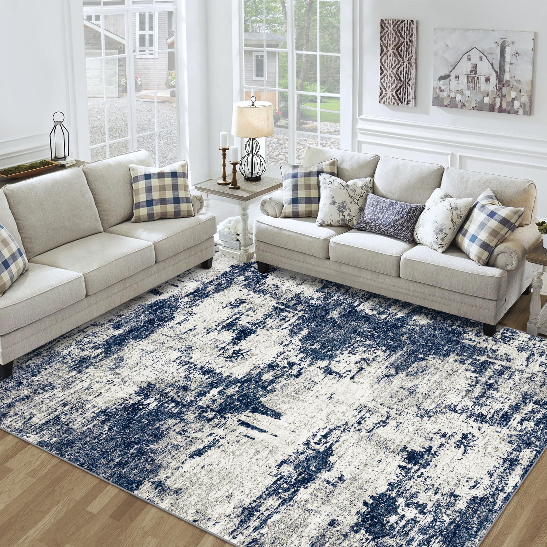 8x10 Area Rug for Living Room Bedroom: Abstract Washable Rug with Anti-Slip Backing Non-Shedding Stain-Resistant Soft Large Carp