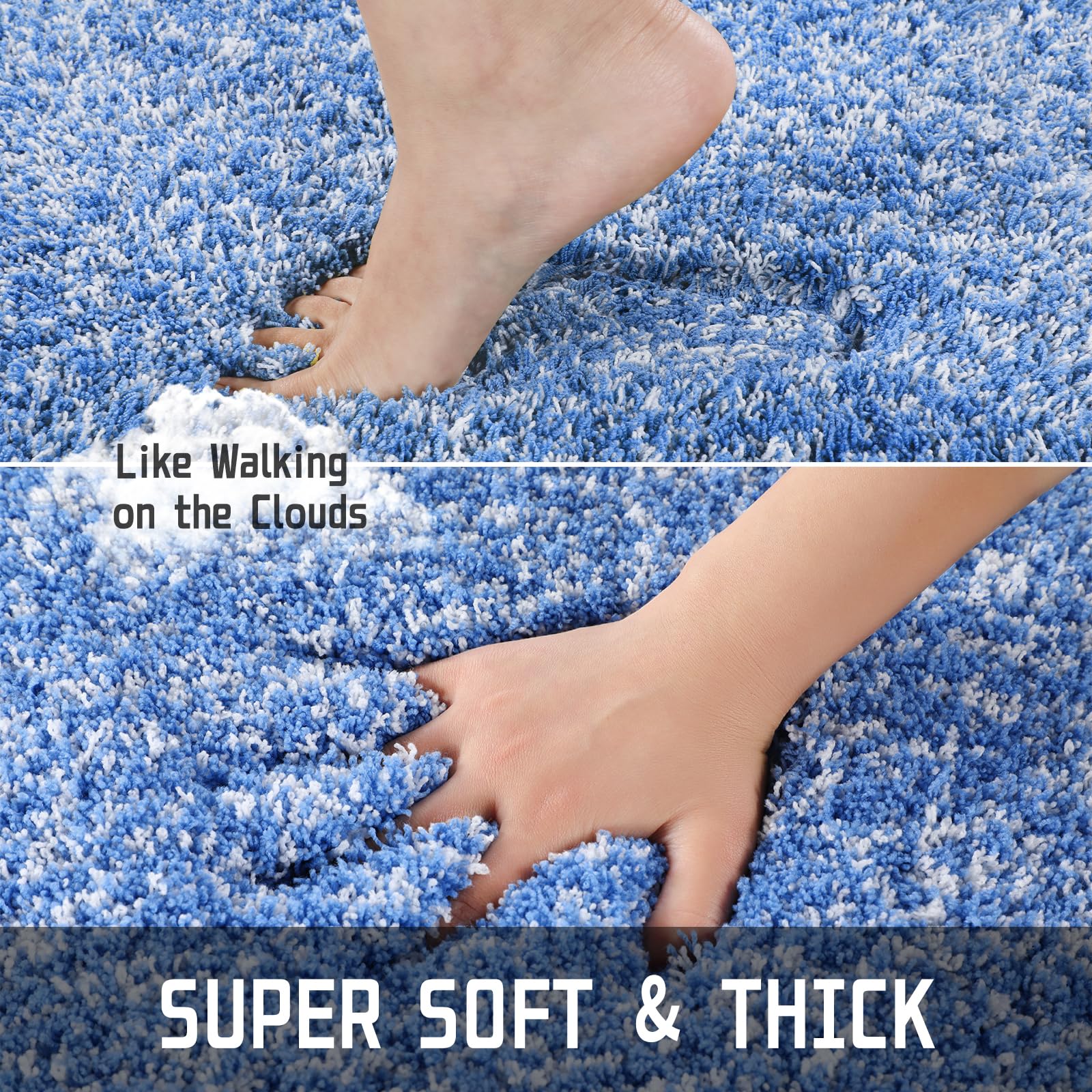 Yimobra Luxury Bathroom Rugs, Fluffy Bath Mats, Non Slip, Water Absorbent Microfiber, Machine Washable, Shaggy Soft Shower Rugs,