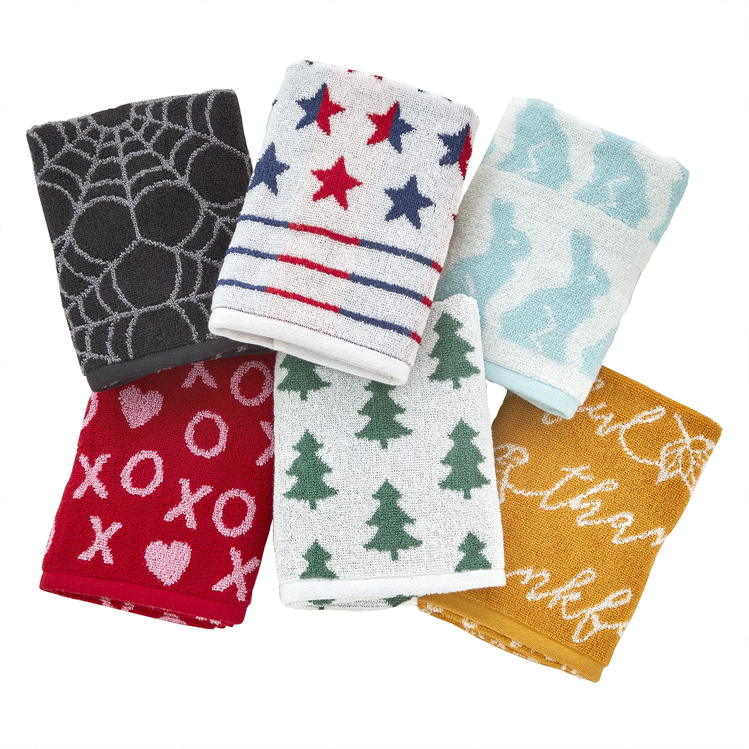 Skl Home Seasonal Jacquard Hand Towel Gift Set, 6 Count, Multicolored