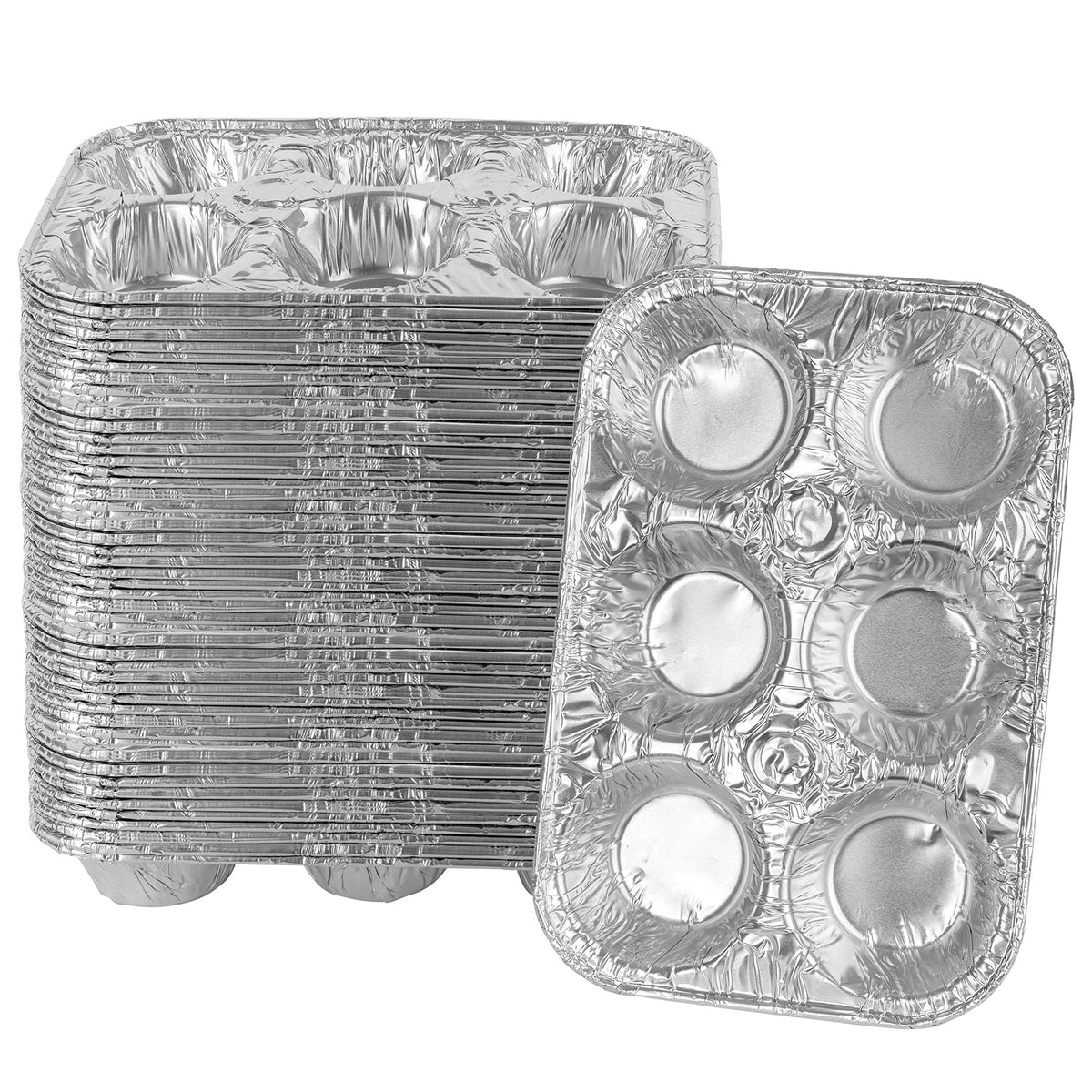 Plasticpro Aluminum Foil Muffin Pans Reusable And Disposable, Holds 6 Cupcakes / Muffin & Pie Foil Pan Pack Of 50