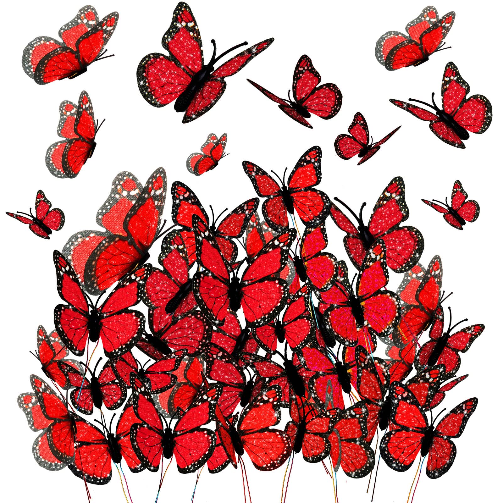 Waydress 24 Pieces Halloween Monarch Butterfly Decorations 3 Size Artificial Monarch Butterflies Wall Decor 3D Butterfly Wing Wa