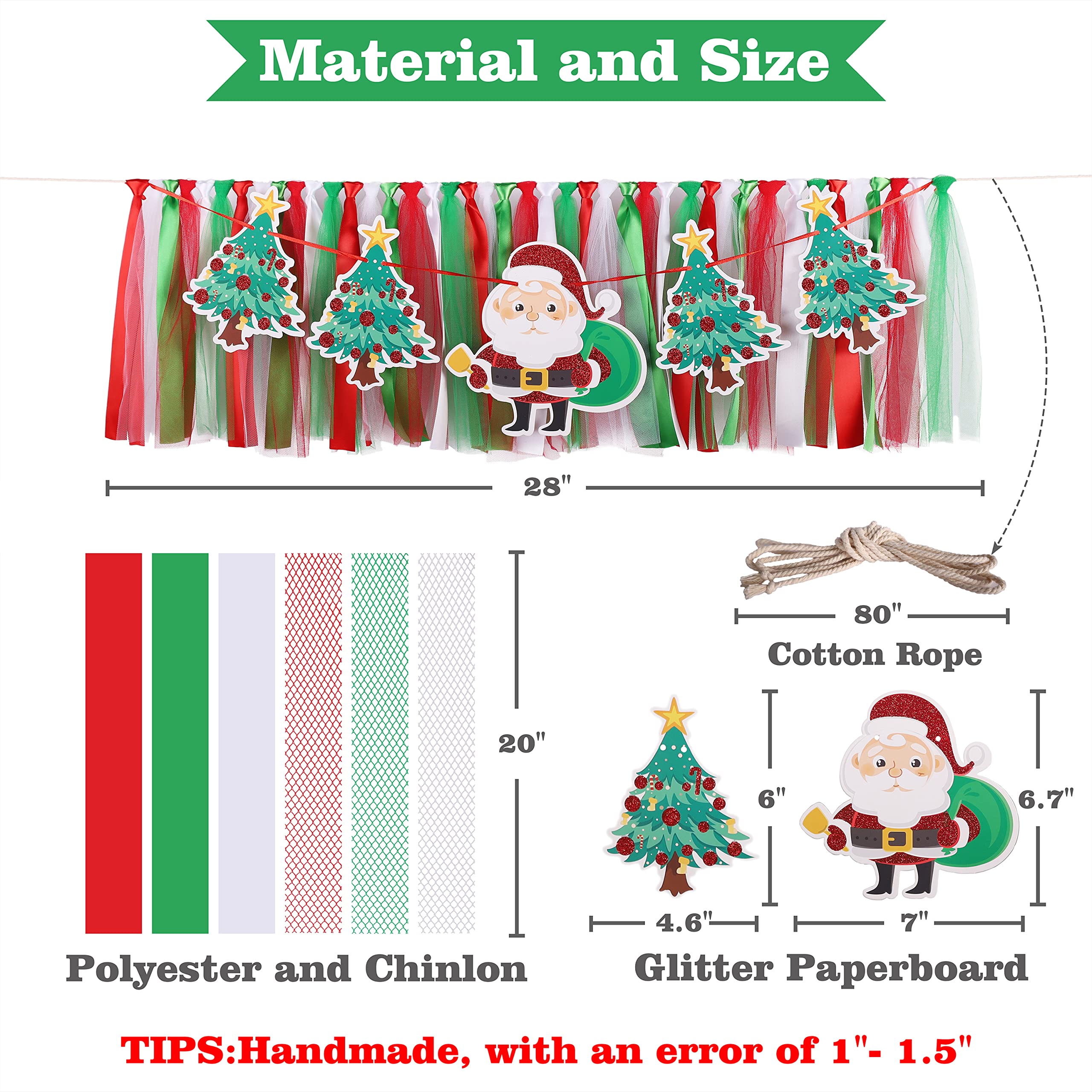 Christmas Highchair Banner Decoration For Baby - High Chair Fabric Garland, Merry Christmas Banner Photo Props, Handmade Party T