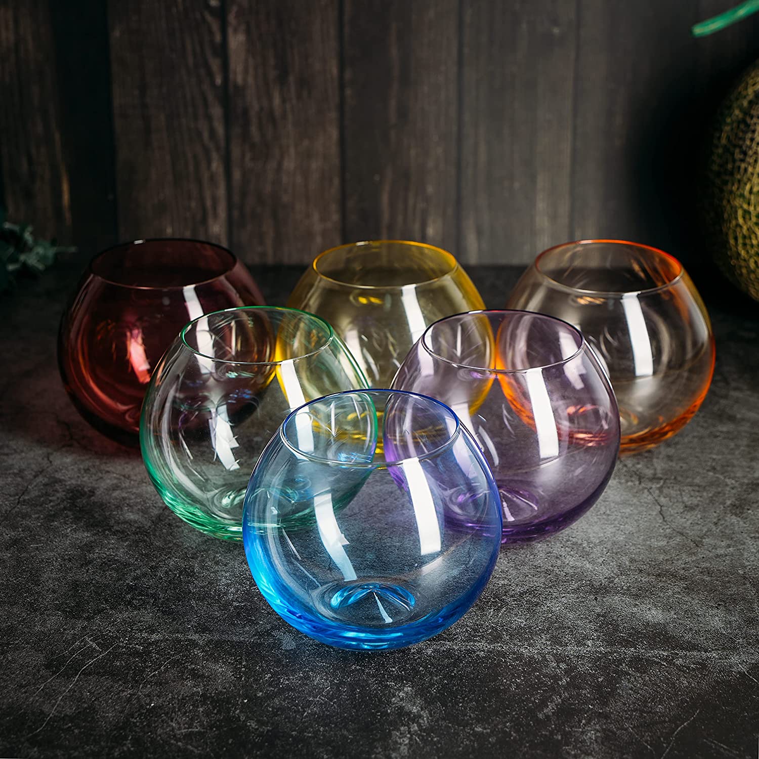 Vibes Colored Wine Glass Set, Large 12oz (Stemless Bubble)