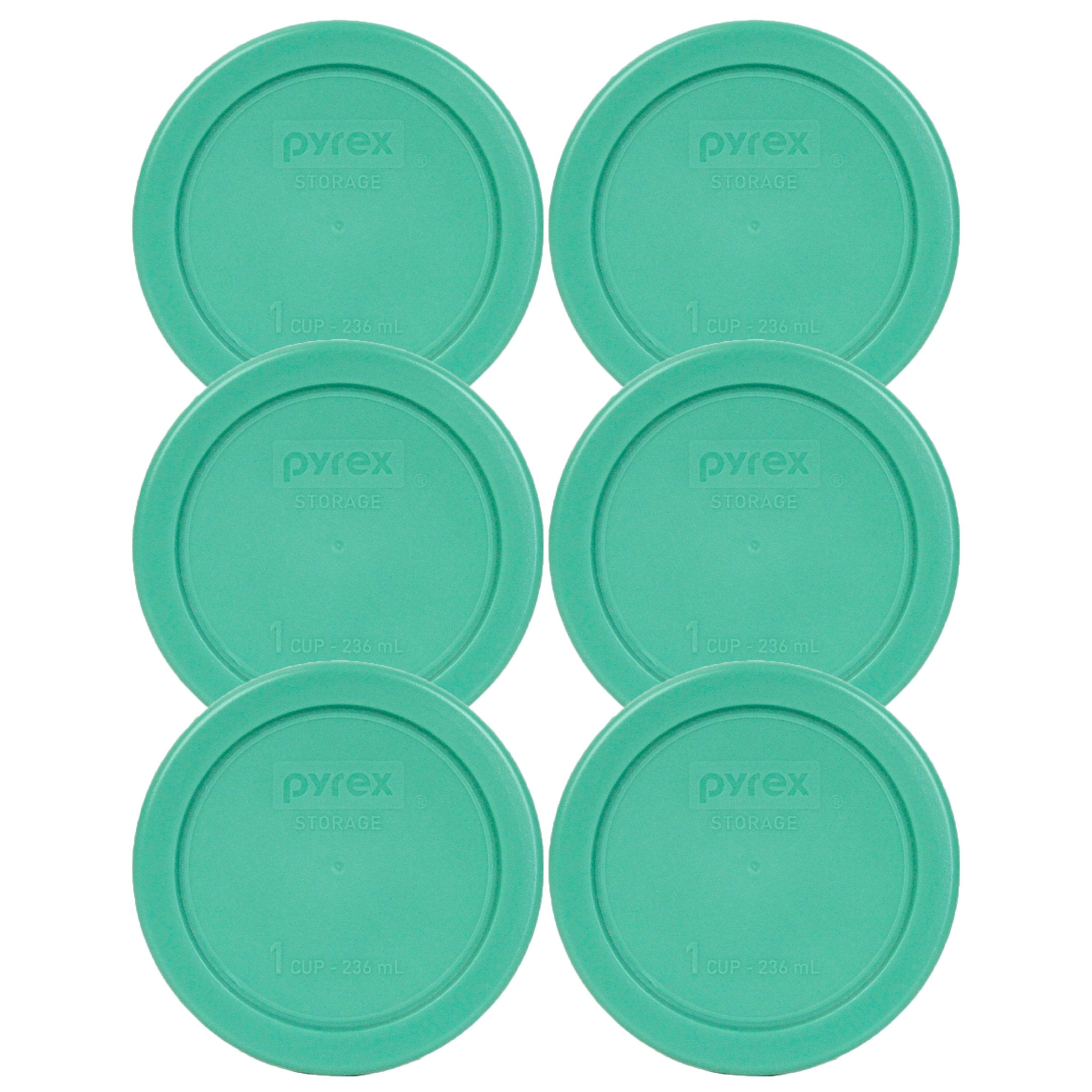 Pyrex 7202-PC 1 Cup Green Round Plastic Replacement Lid - 6 Pack - Original Genuine Pyrex - Made in the USA