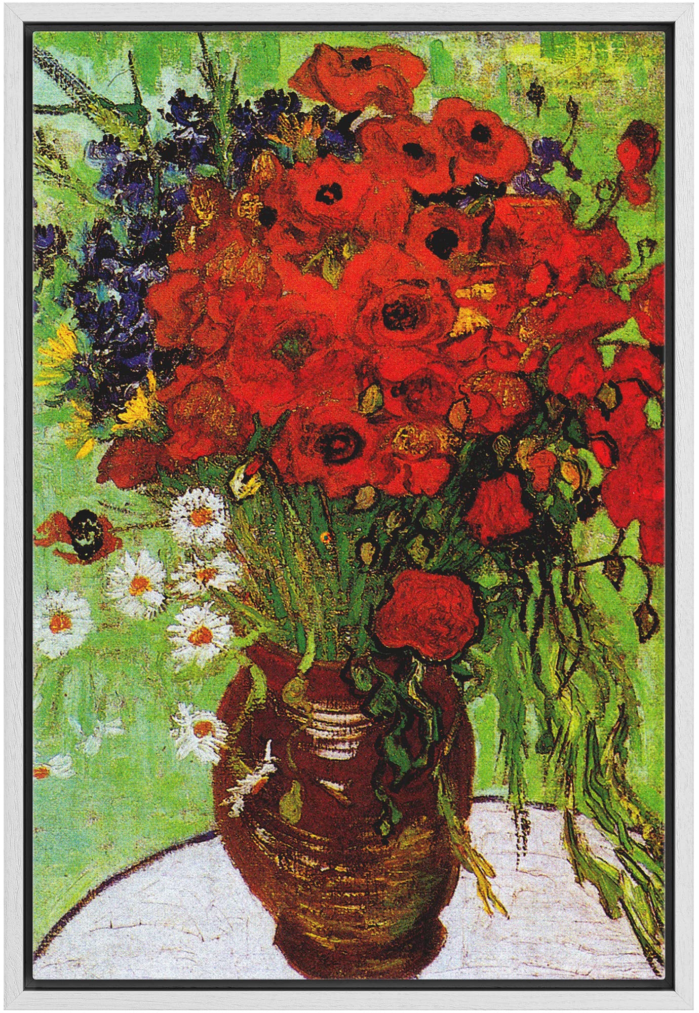 Wall26 Framed Canvas Print Wall Art Red Poppies & Daisies By Master Artist Vincent Van Gogh Nature Wilderness Illustrations Fine