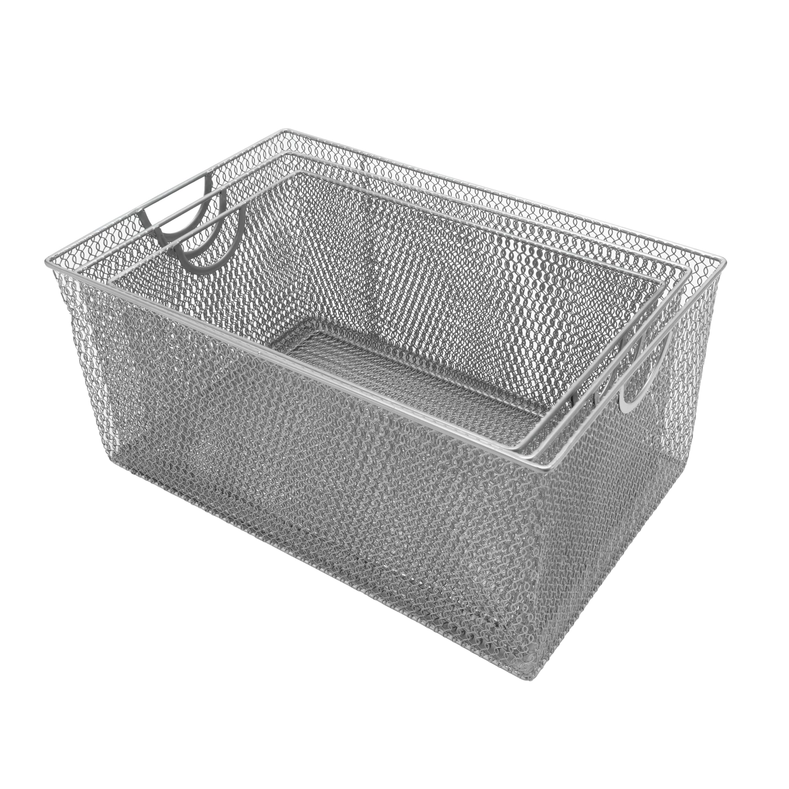 Ybm Home 2321-1116-198Set Open Bin Storage Basket Organizer, Set Of 3 13.25 X 8.5, 12 X 8 & 14.5 X 9, Silver, 3 Count