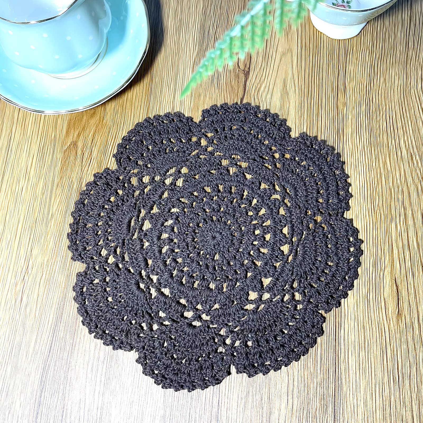 Phantomon 8 Inch Doilies Crochet Round Lace Doily Handmade Placemats 100% Cotton Crocheted Coasters, Pack Of 4 (Dark Brown)