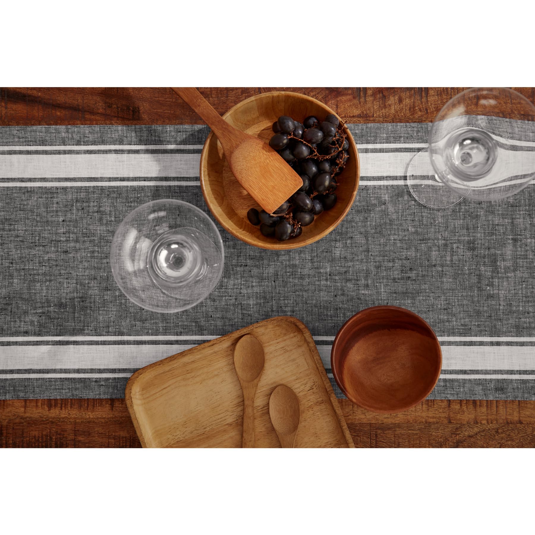 Solino Home Stripe Linen Black And White Table Runner 90 Inches Long - 100% Pure Linen Farmhouse Stripe Dining Table Runner 14 X