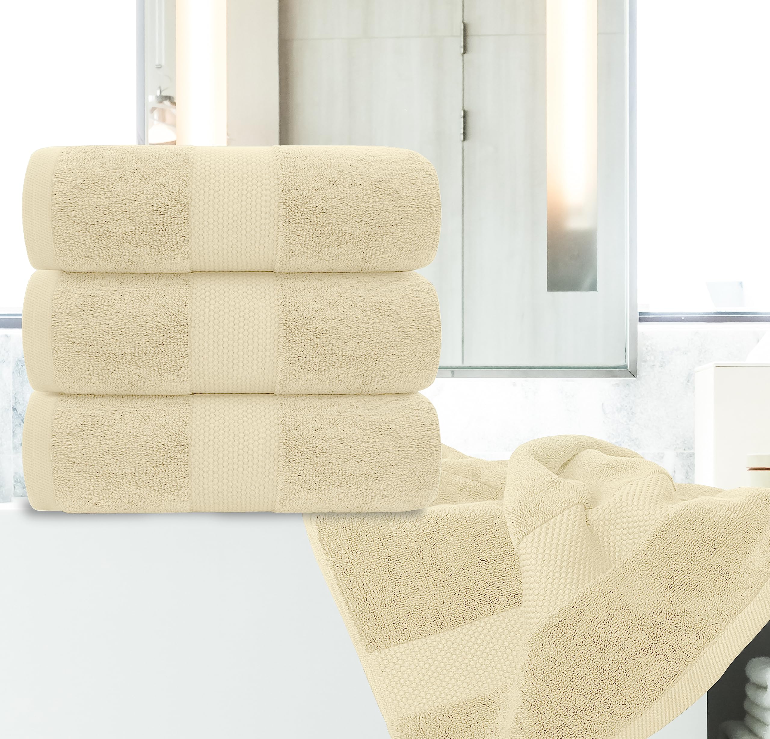 White Classic Luxury Bath Towels Large - Cotton Hotel spa Bathroom Towel 30x56  4 Pack  Beige