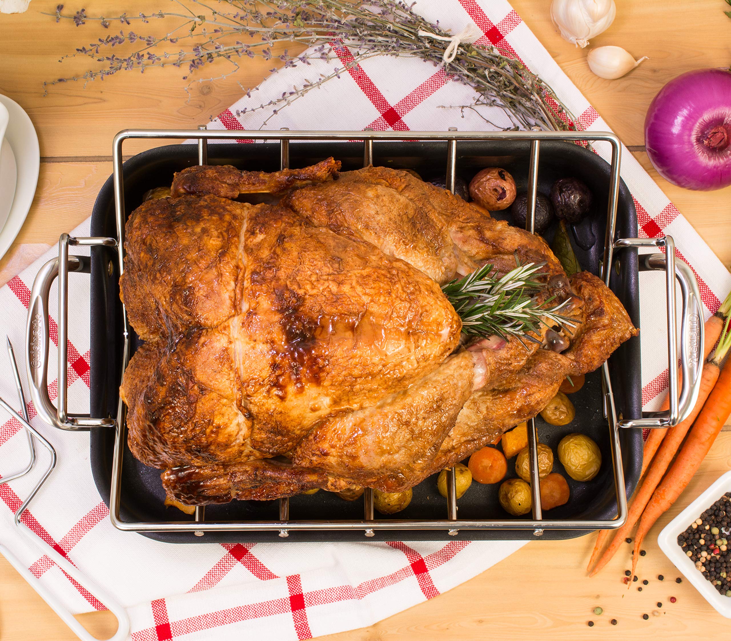 Hic Kitchen Roasting Pro V-Shaped Roasting Baking Rack, Heavyweight Chrome-Plated Steel Wire, 16X10.25 X 4-Inches - Elevates Foo