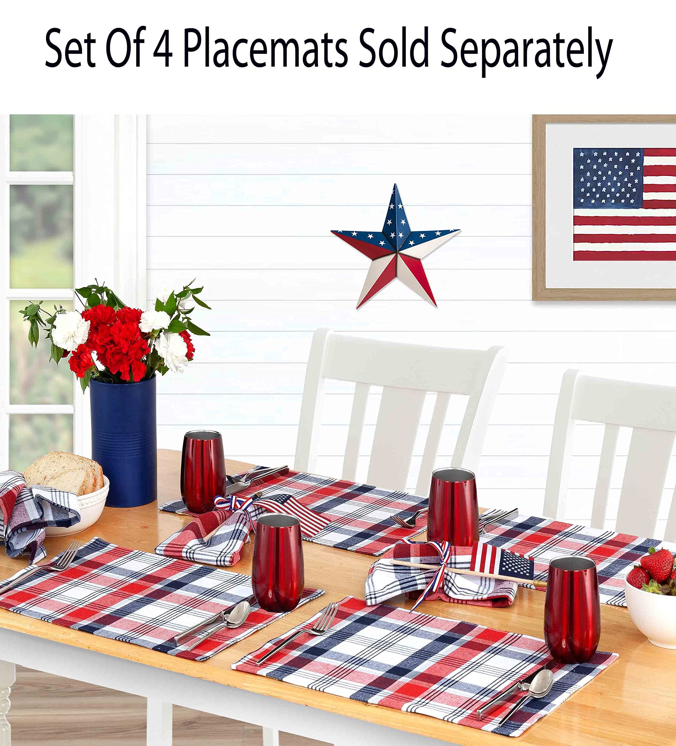 Home Bargains Plus Americana Square Fabric Napkins, Set Of 4 Napkins, Patriotic Celebration, Red White And Blue Plaid Fabric Nap