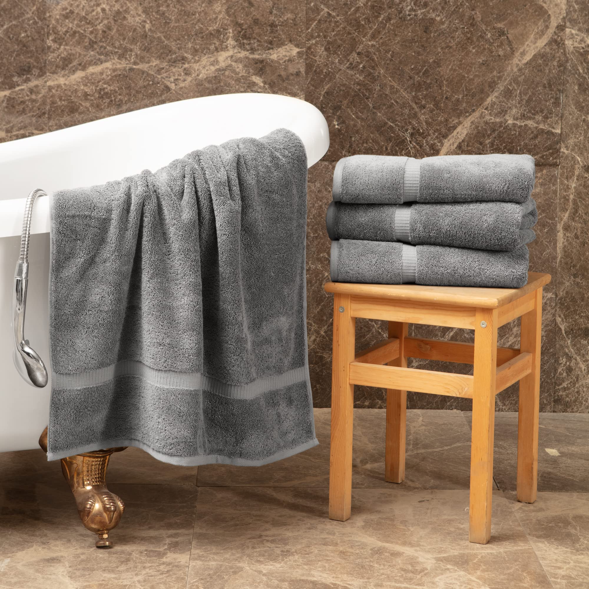 Towel Bazaar Premium Turkish Cotton Super Soft And Absorbent Towels (4-Piece Bath Towels, Gray)