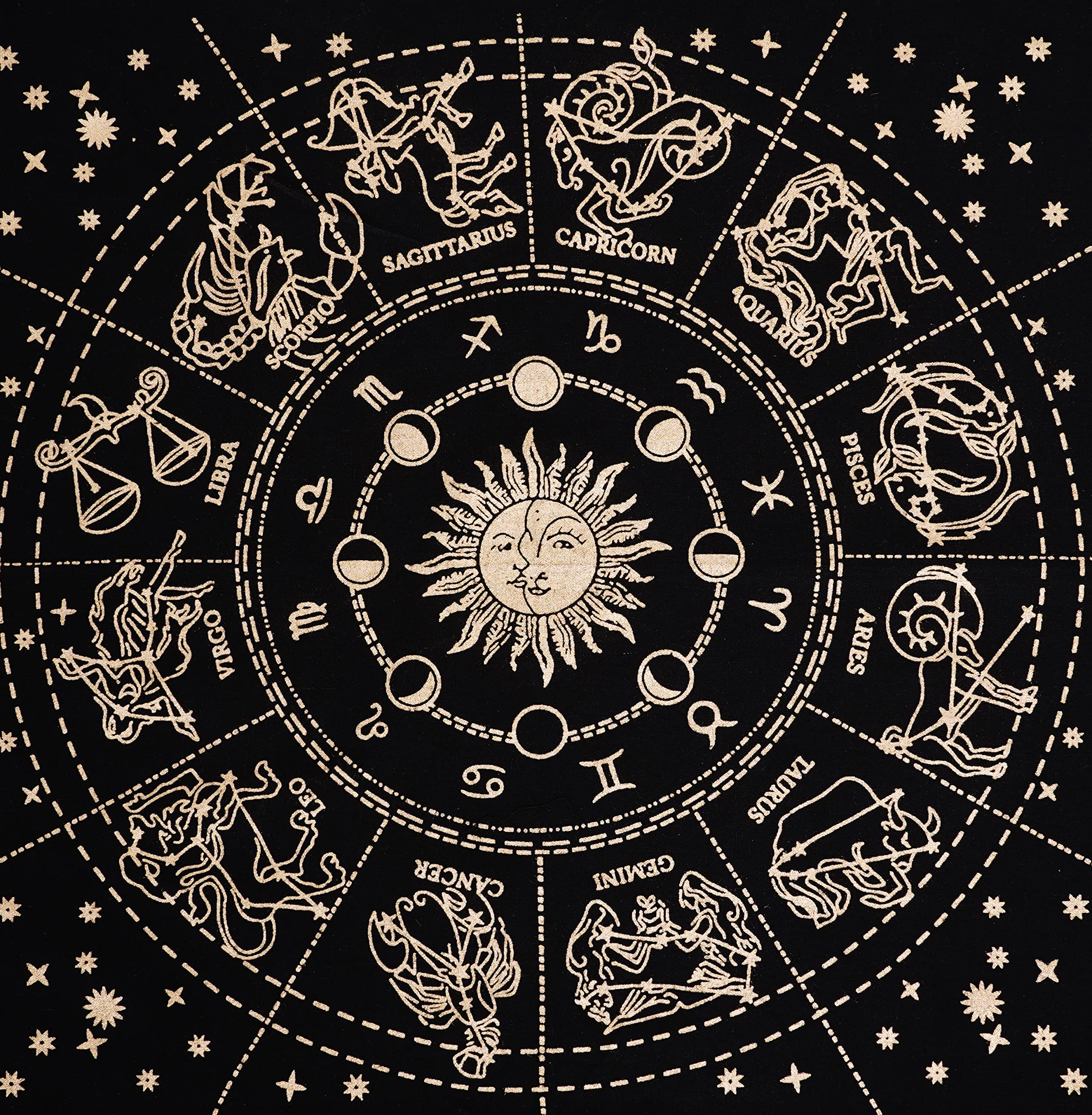 ASAV Altar Cloth 18 x 18 Inches Table Cloth Square Tarot Witchery Supplies (Gold Sun Moon Astrology  18X18 Inches (46x46 Cm))