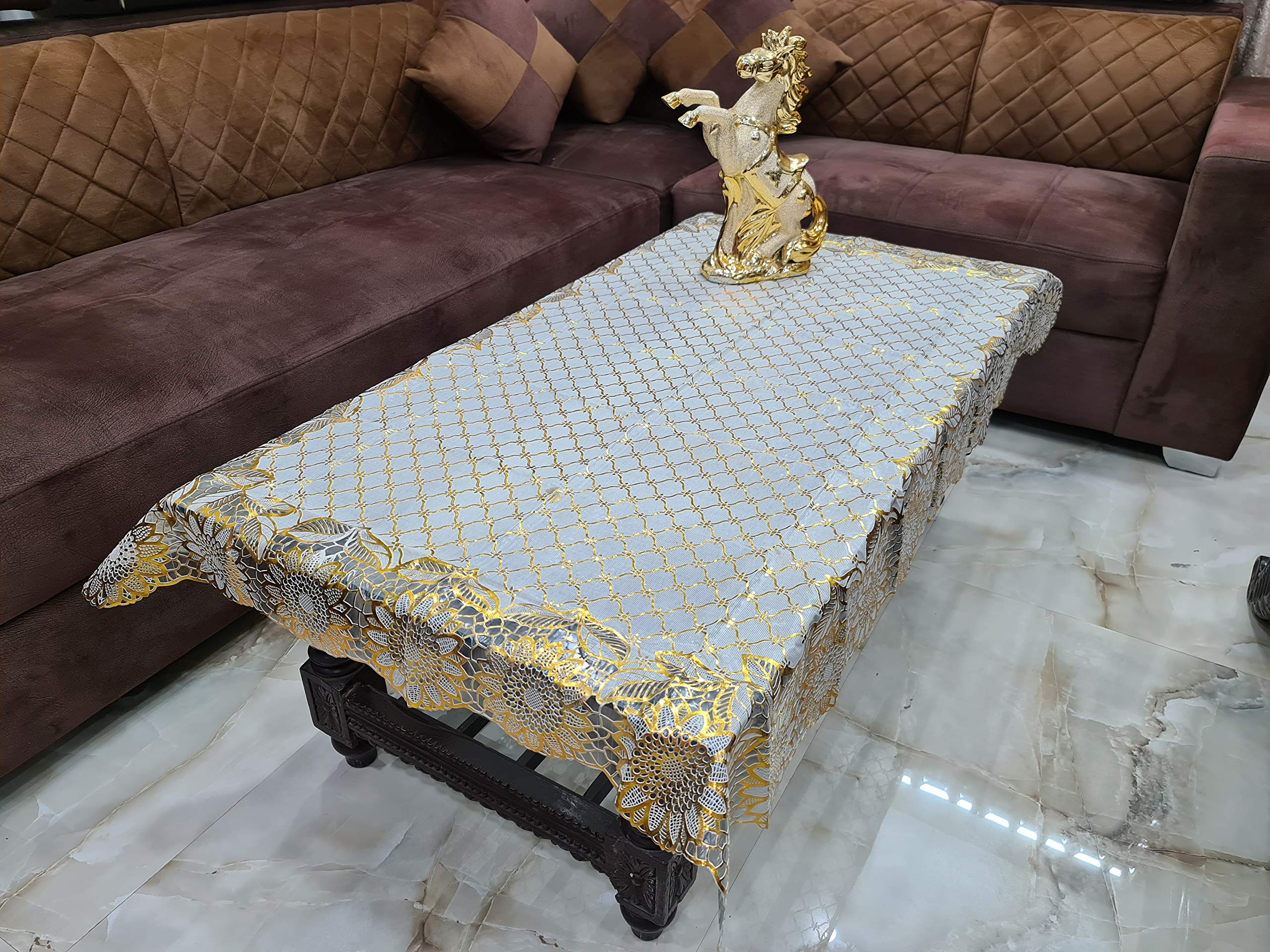 Delhi PVC Corp Independent Design Golden Center Table Cover for 4 Seater 38 x 58 inches (Golden)