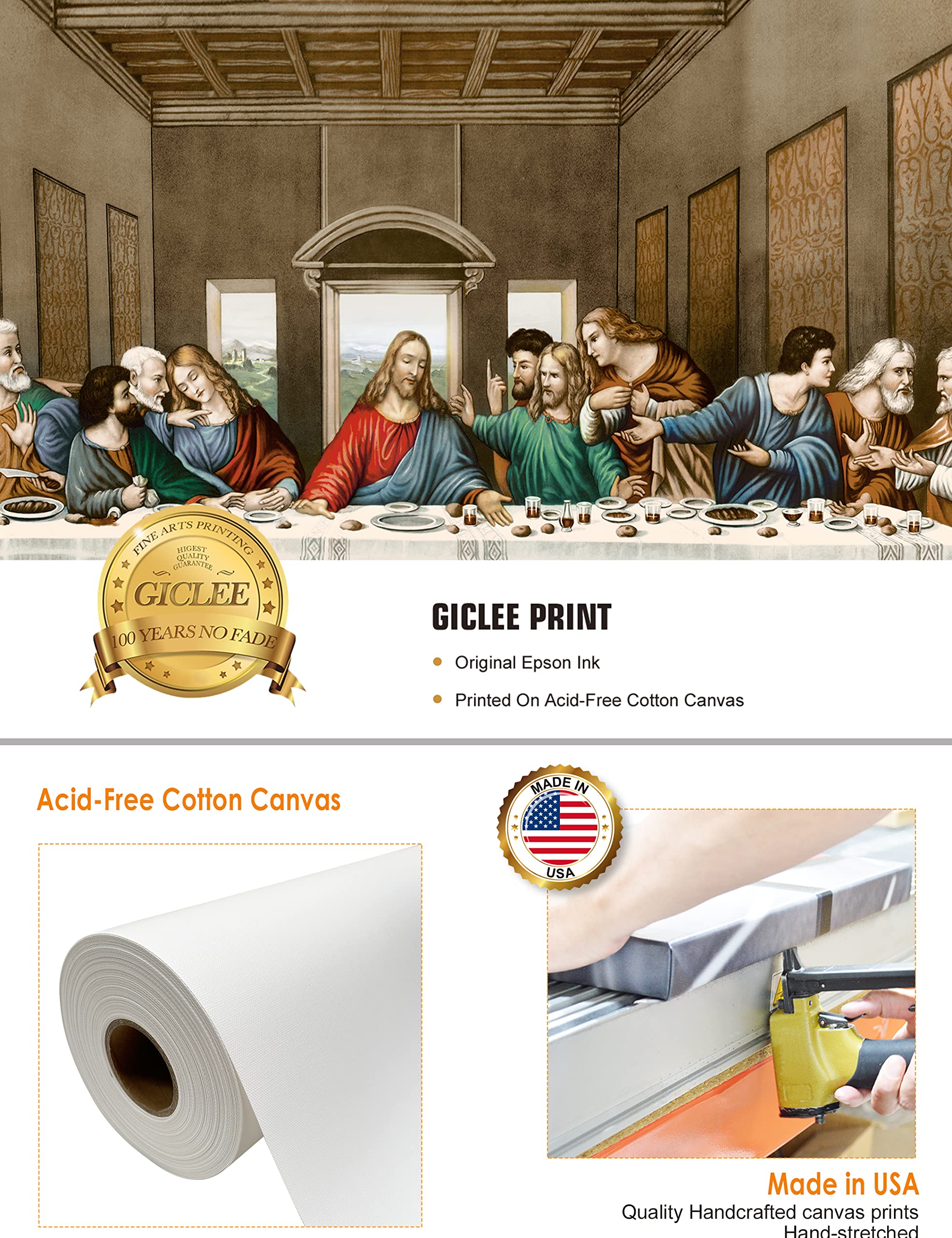 Decorarts -The Last Supper, Leonardo Da Vinci Classic Art Reproductions. Giclee Canvas Prints Wall Art For Home Decor 32X18X1.5