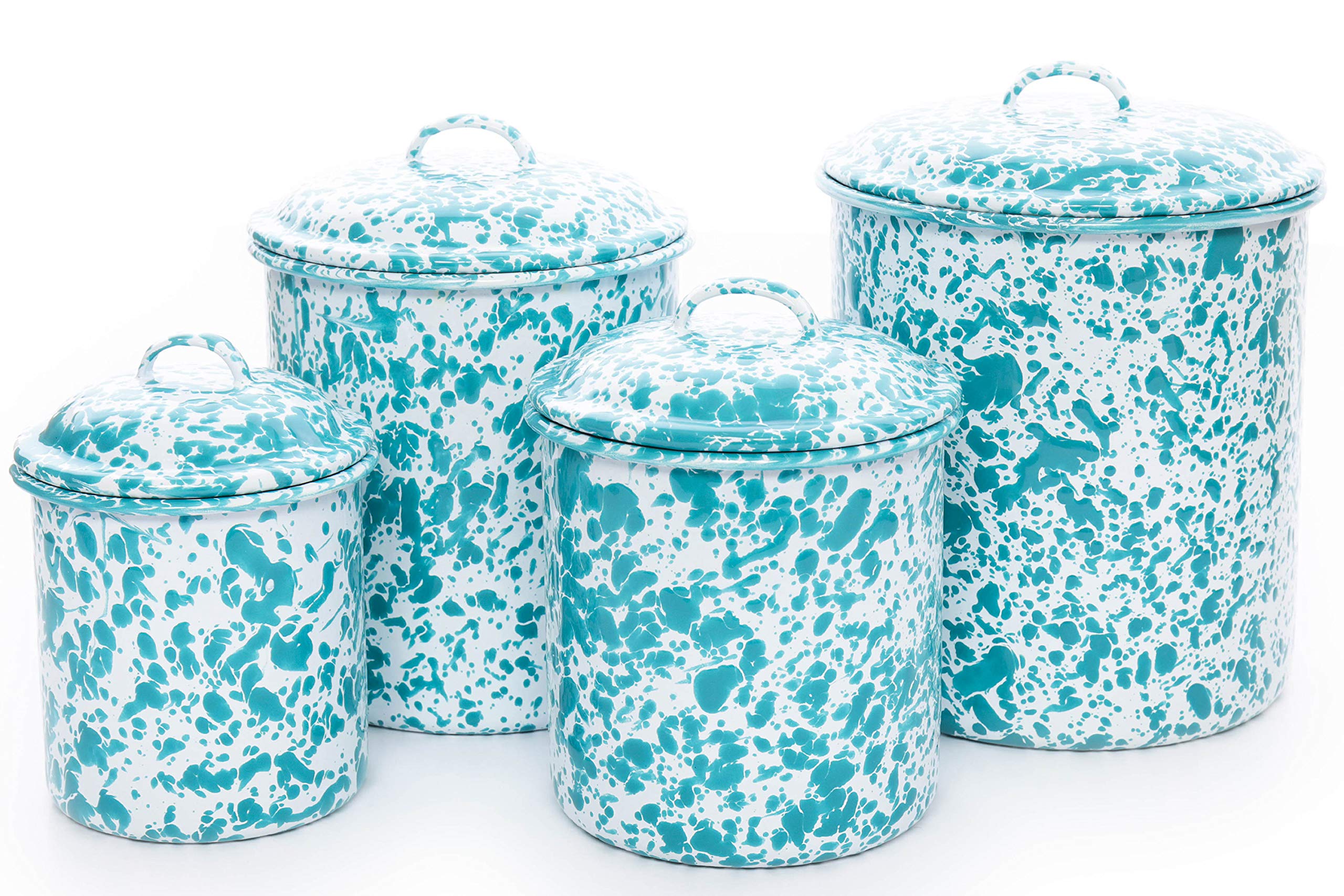 Crow Canyon Home Enamelware Canister Set, 4 piece, Turquoise/White Splatter