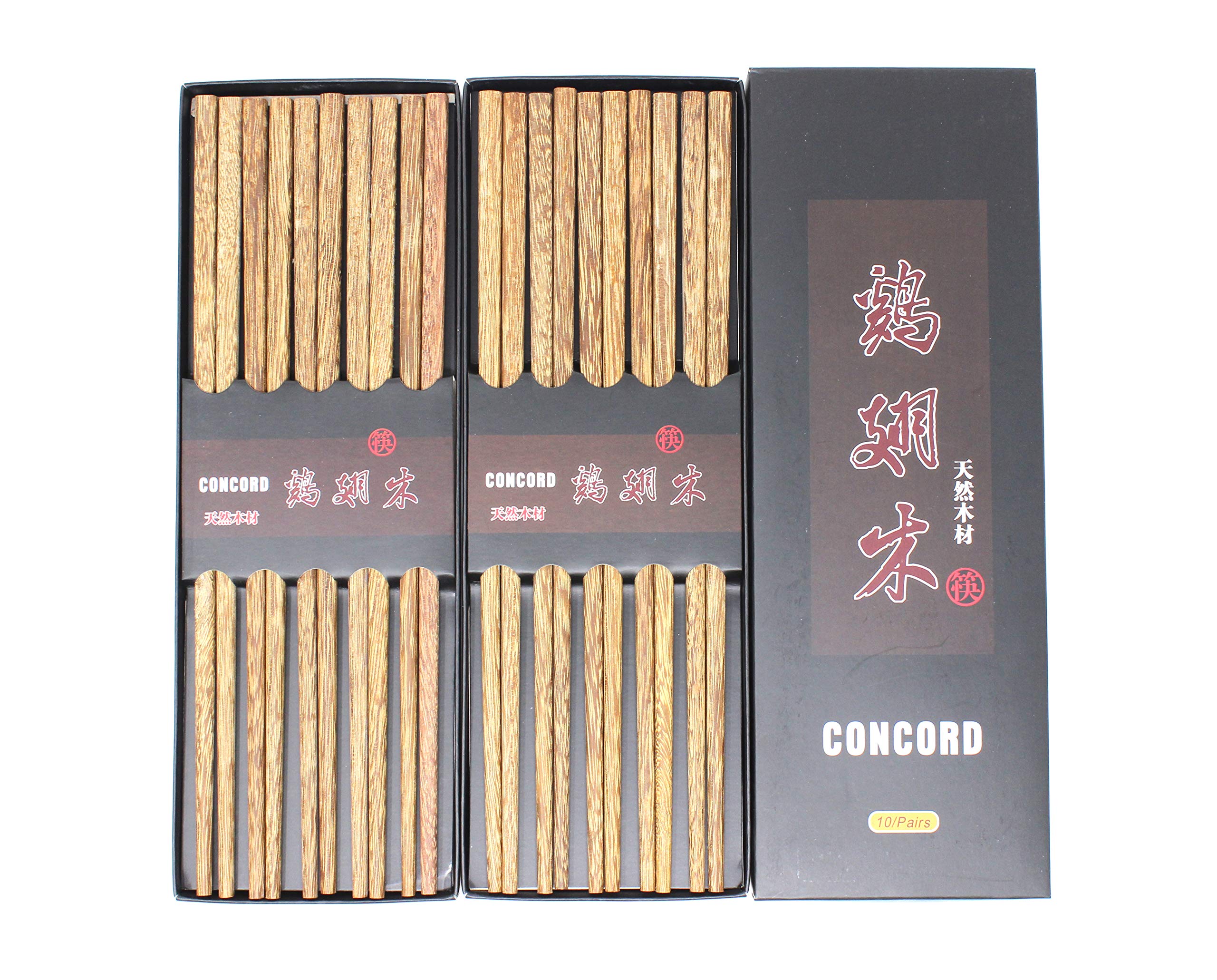 CONCORD 10 Pairs Chinese Ebony Wenge Wood Organic Chopsticks Set. Sushi Dinner. Reusable NaturalJi Chi Mu