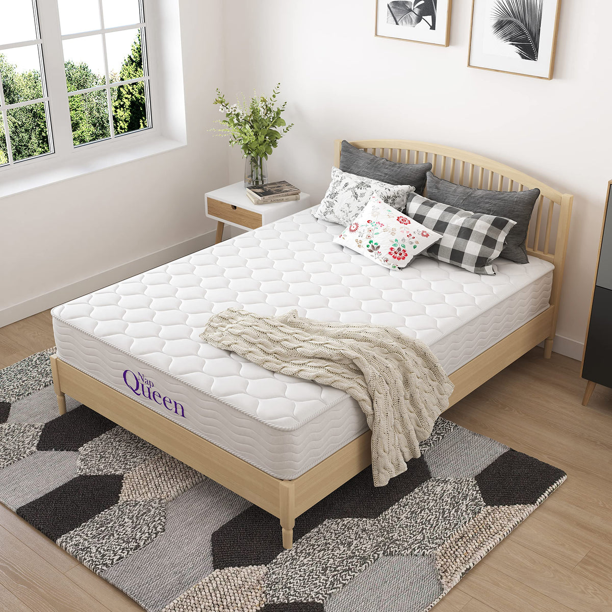 Napqueen 8 Inch Innerspring Full Size Medium Firm Memory Foam Mattress, Bed In A Box White