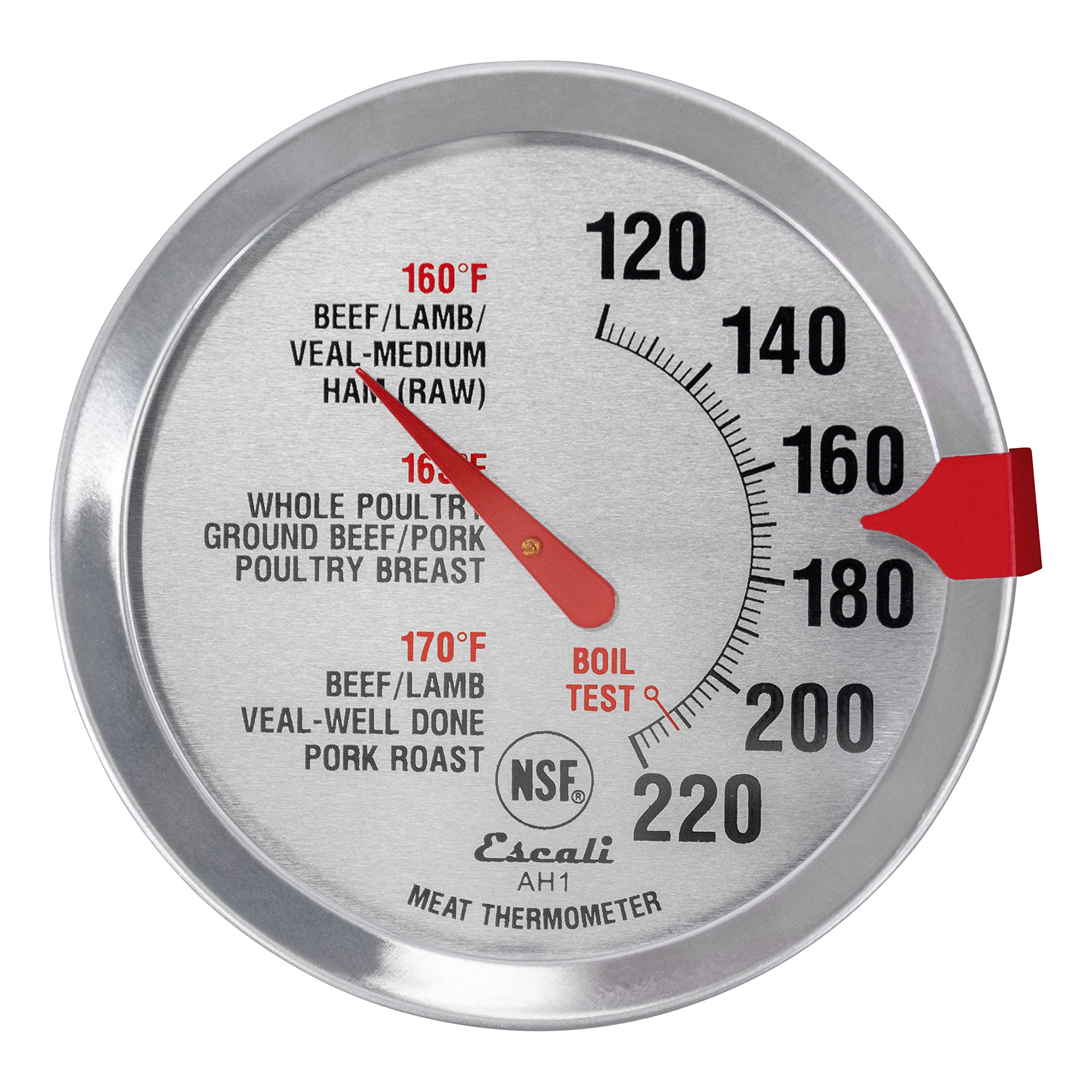 Escali Ah1 Stainless Steel Oven Safe Meat Thermometer, Extra Large 2.5-Inches Dial, Temperature Labeled For Beef, Poultry, Pork,