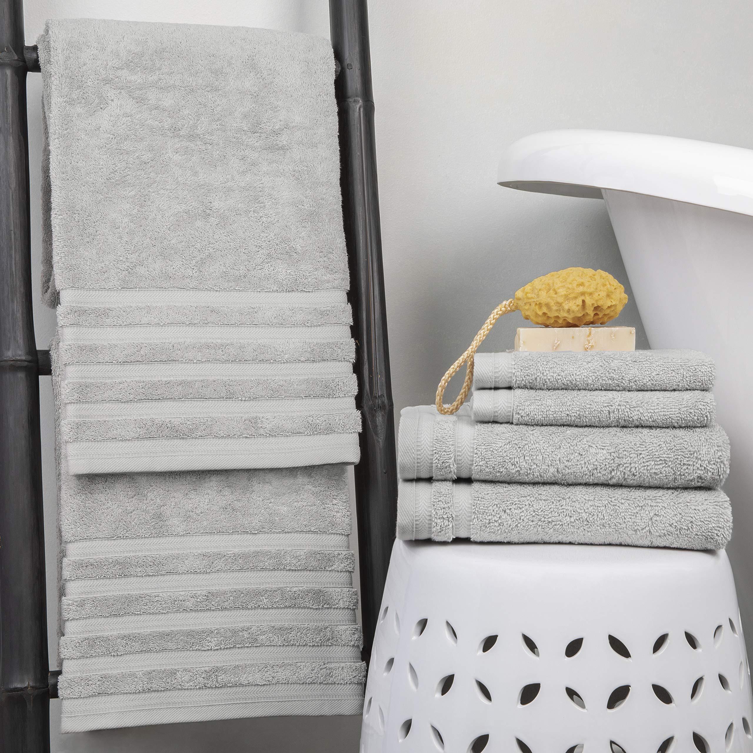 Baltic Linen Pure Elegance 100% Turkish Cotton Luxury Towels, 2 Bath Towels, 2 Hand Towels, 2 Washcloths, Sterling, 6 Piece Set