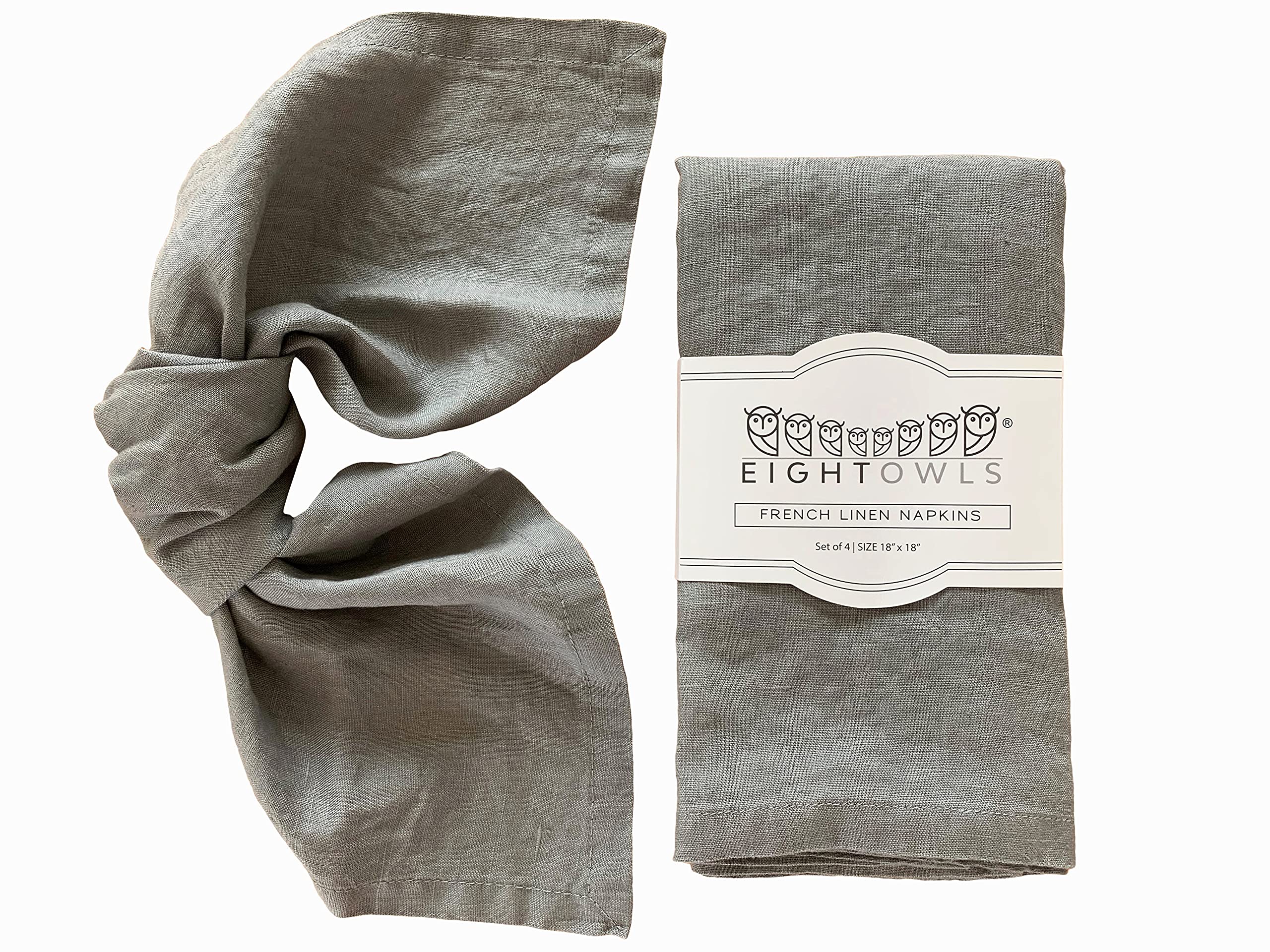 Linen Napkins -100% French Flax - Stonewashed Pure Linen Cloth Napkins - Size 18 Inch X 18 Inch - Set Of 4 (Mid Gray)
