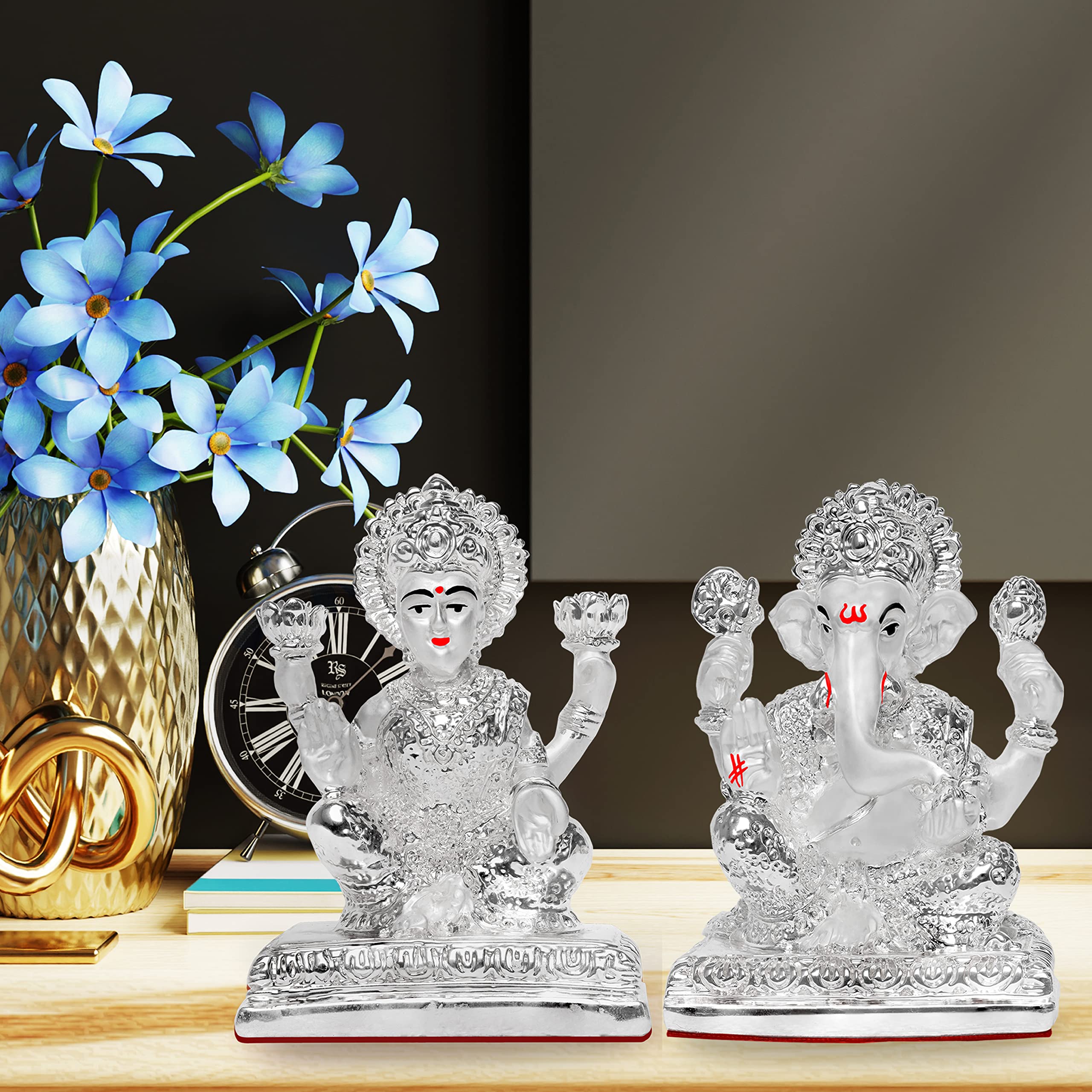 Diviniti Laxmi & Ganesha Idol For Diwali Home Decor|999 Silver Plated Sculpture Of Laxmi Ganesha Figurine|Idol For Home, Office,