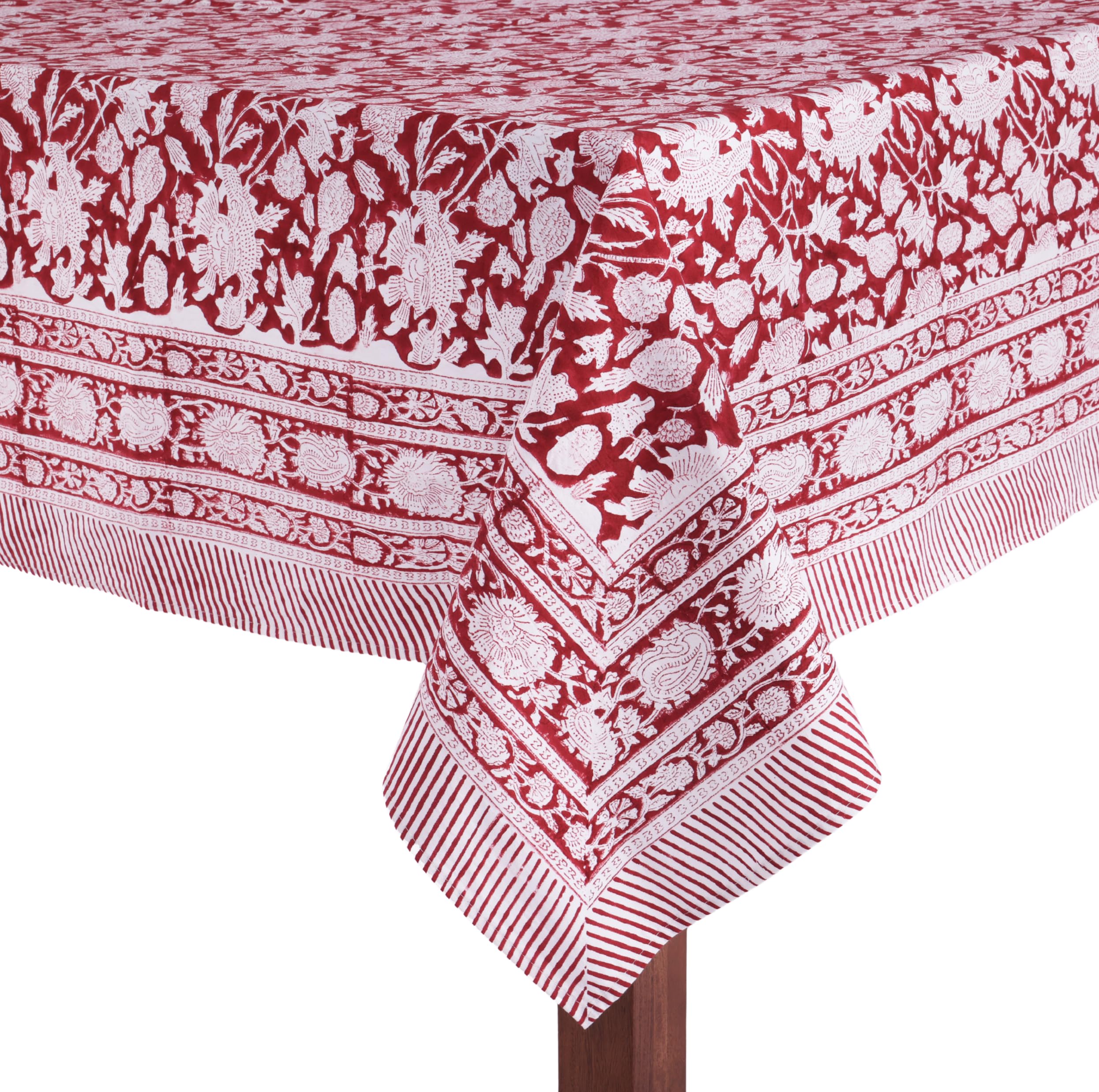 ATOSII Meraki Red 100% Cotton Tablecloth, Handblock Print Square Table Cover for Kitchen Dining I Tabletop Linen I Parties, Than