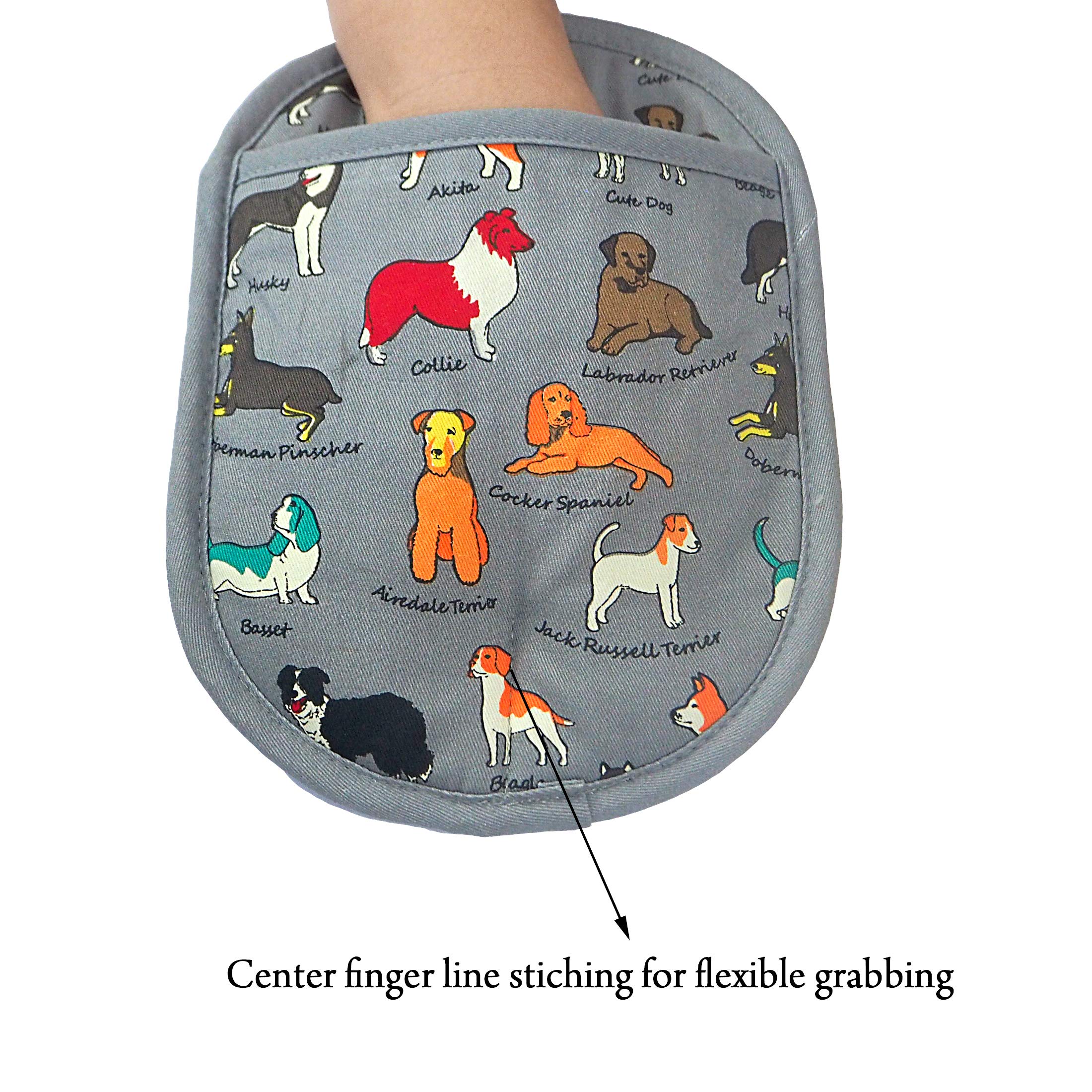 Pot Holders Set Of 2 With Transparent Clear Silicone Shell And Nice Dog Printing Cotton Lining, Heat Resistant To 500 F Kitchen