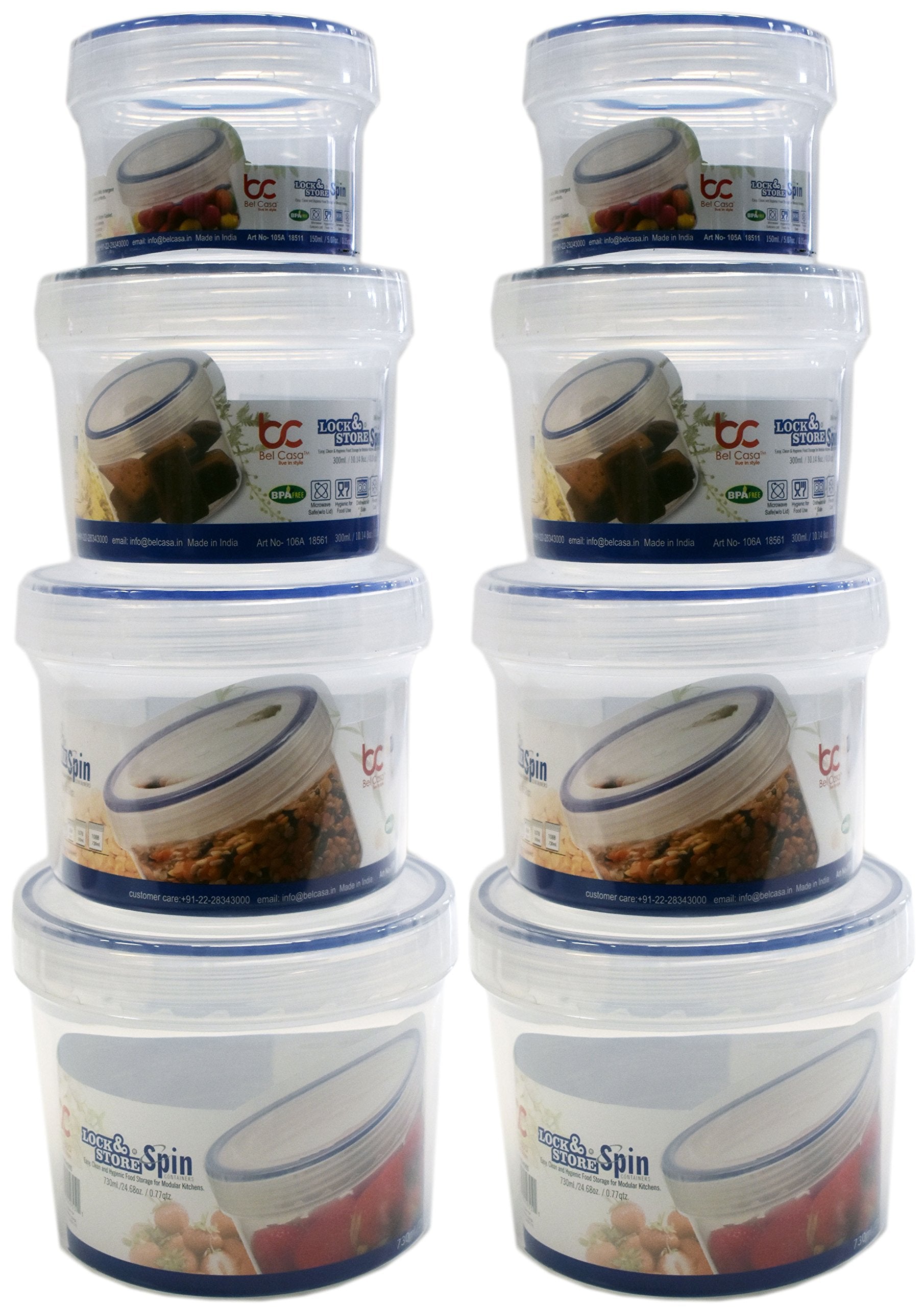 Black Duck Brand Set Of 8 Lock & Store Spin Food Storage Containers! 4 Assorted Sizes - Spin Close Top - Microwave - Dishwasher
