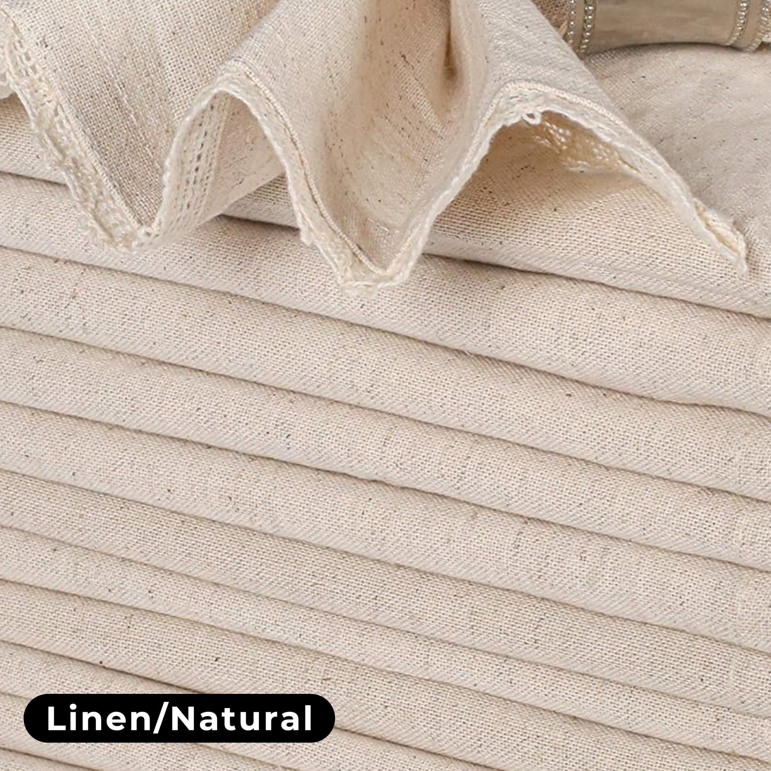 Bedding Craft Set Of 12 Linen Flax Cotton Cloth Dinner Napkin 18X18 With Lace In Natural Mitered Corners Perfect For Wedding, Ch
