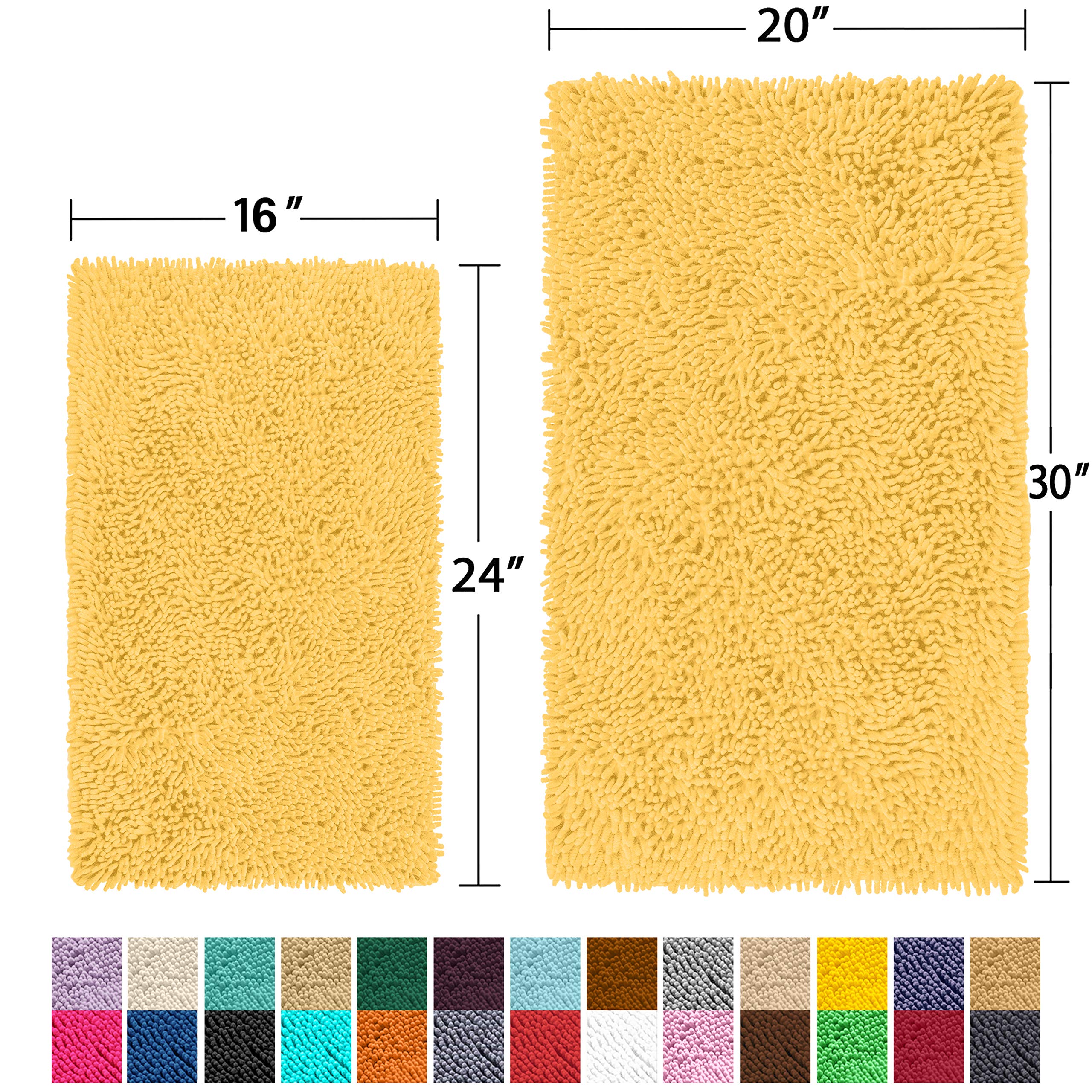 Luxurux Yellow Bathroom Rug Set 2 Piece -Extra-Soft Bath Mat Shower Bathroom Rugs,1'' Chenille Microfiber Material, Super Absorb