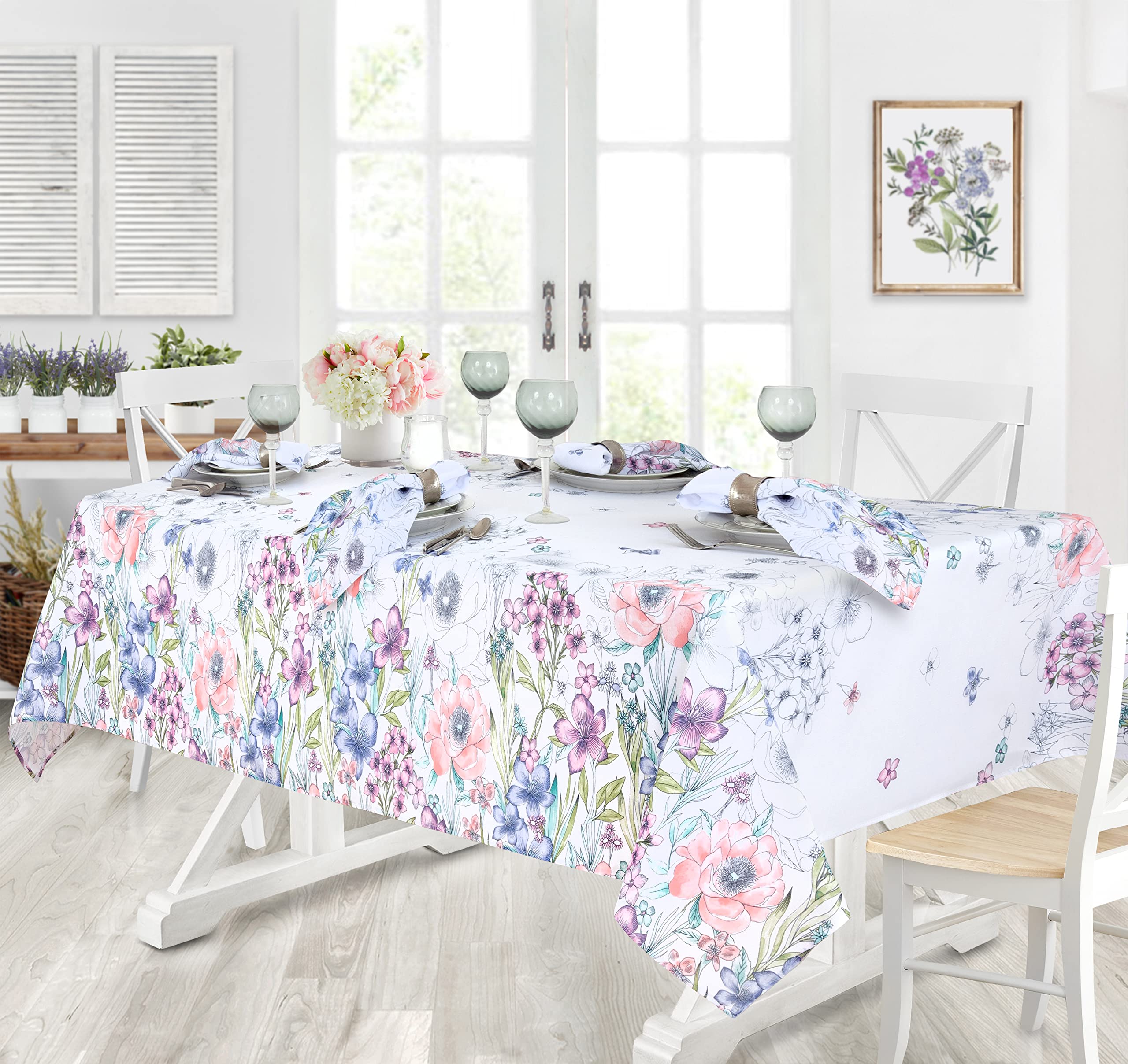 Newbridge Easter Garden Breeze Square Fabric Napkins, Set Of 8 Napkins, Easy Care And Stain Resistant Fabric Napkins For Holiday