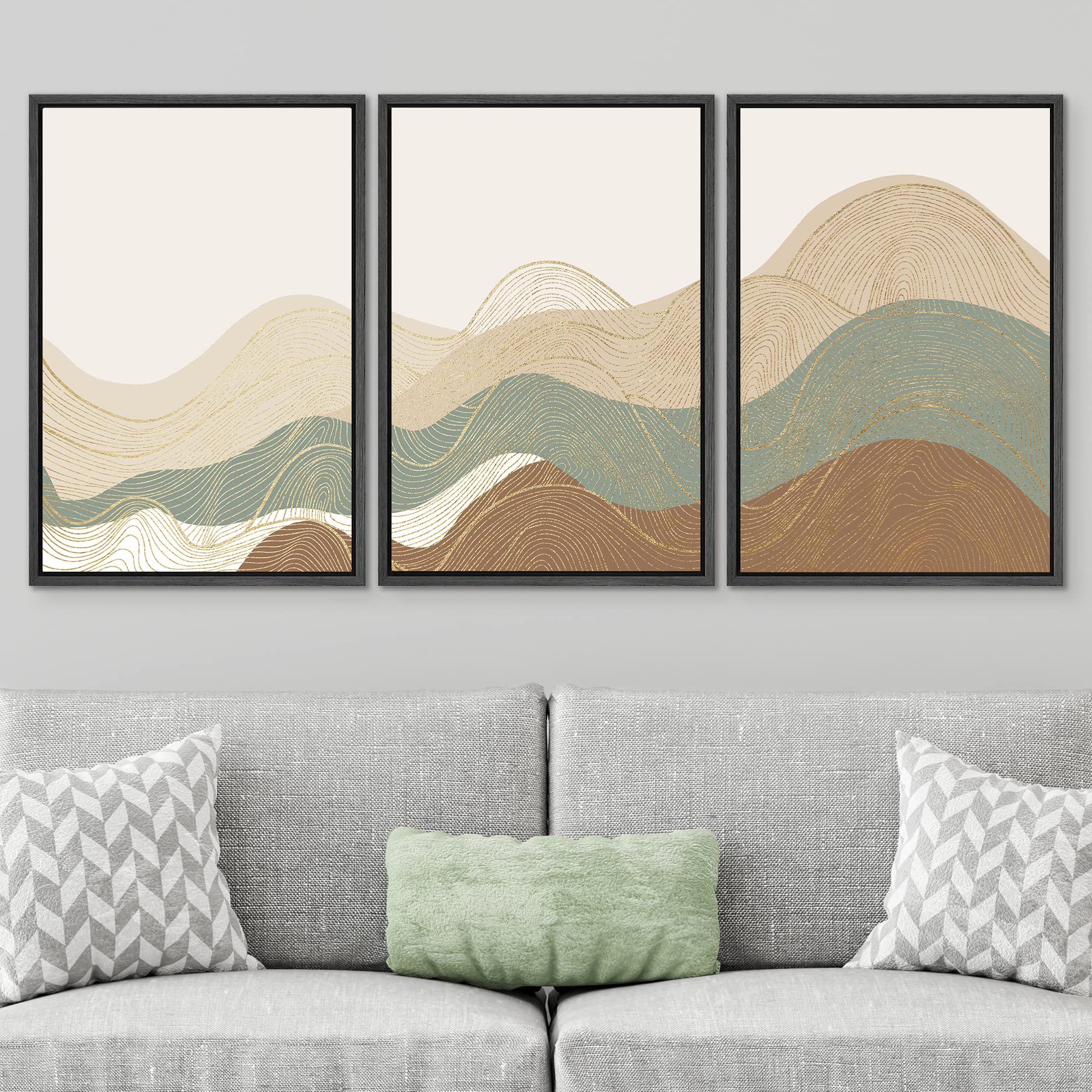 Signwin Framed Canvas Print Wall Art Set Multicolor Geometric Wave Collage Abstract Shapes Illustrations Modern Art Decorative N
