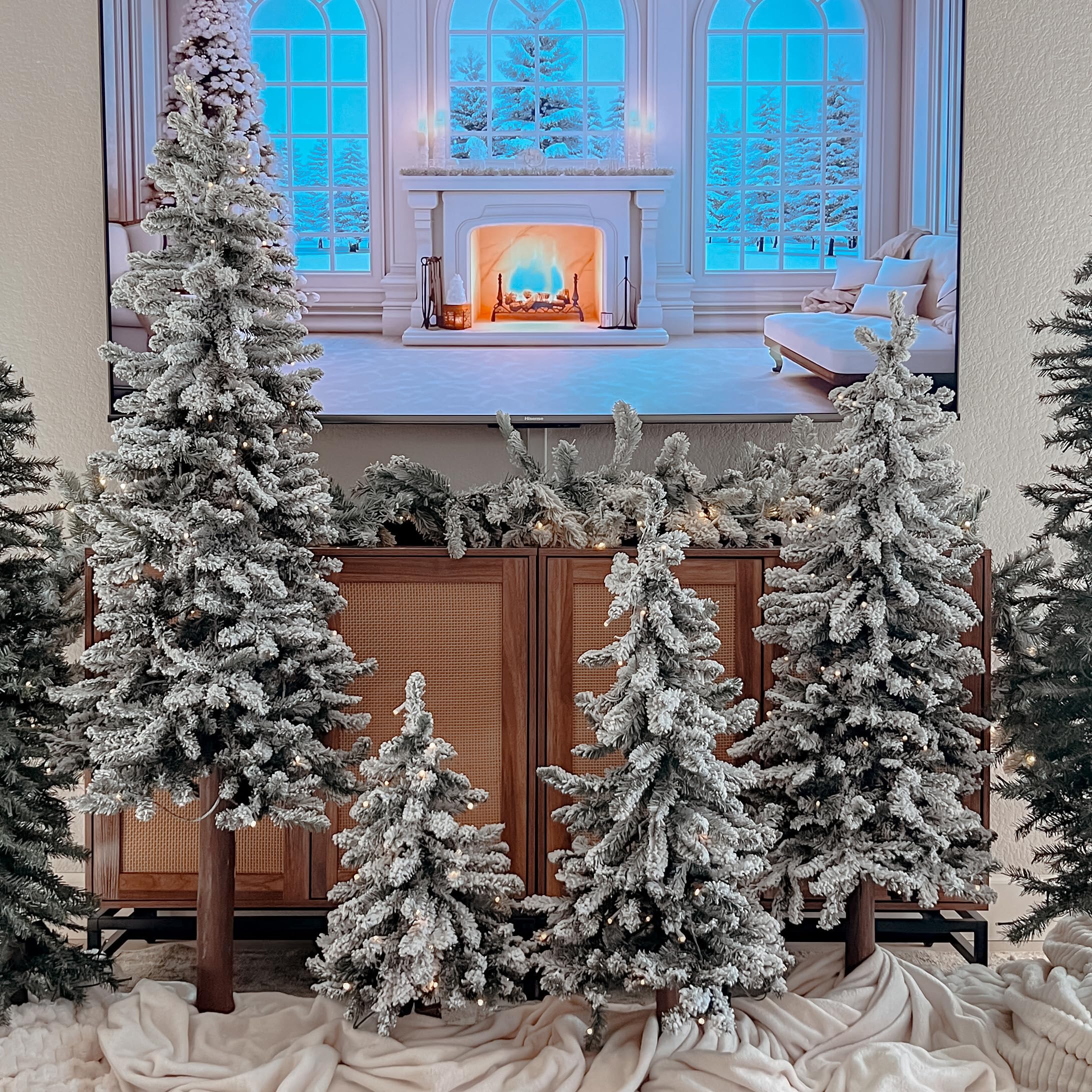 Haute Decor Lightly Flocked Artificial Alpine Tree with Real Wood Pole and Soft White Battery-Operated LED Lights with Timer (5-