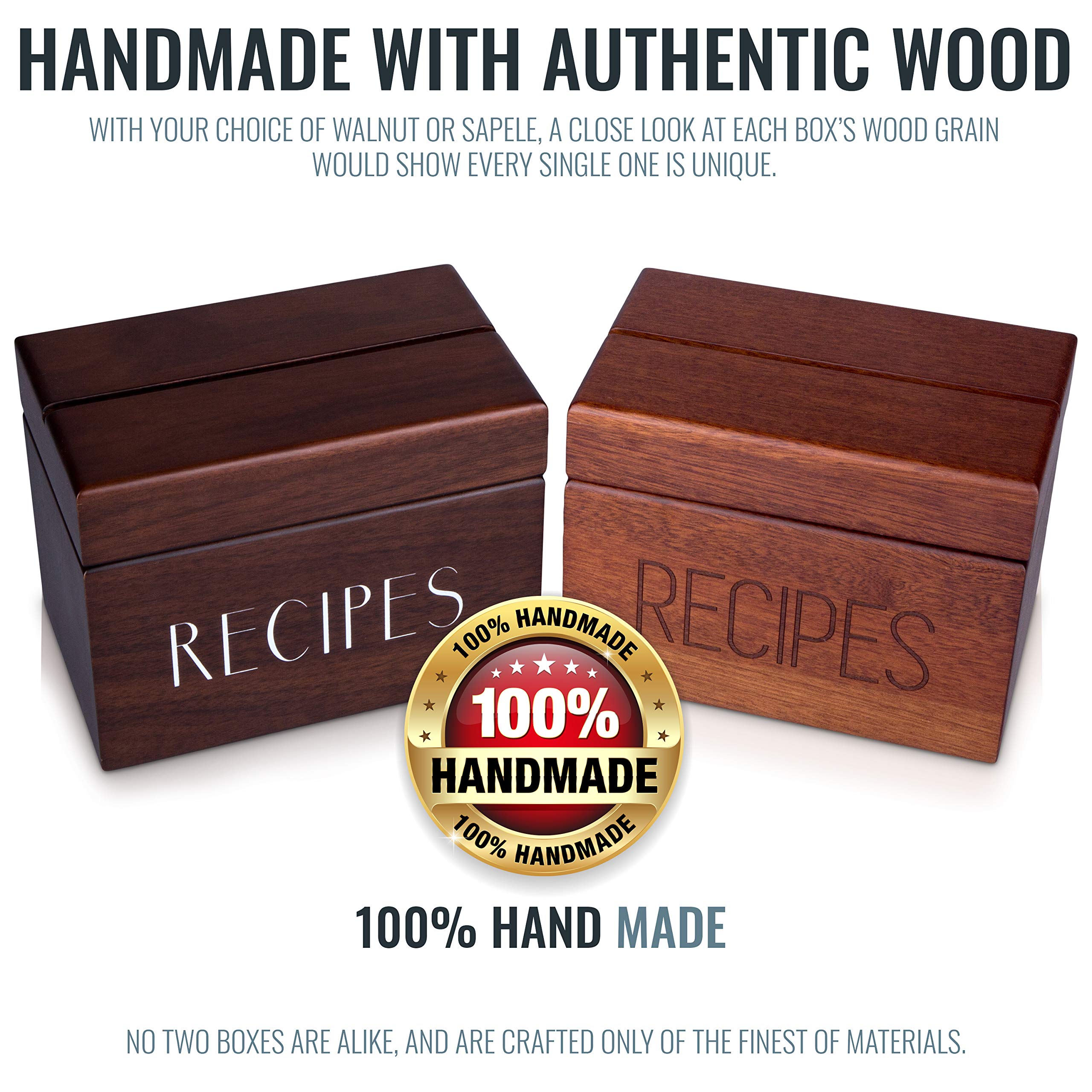 Apace Living Walnut Recipe Box With Cards And Dividers By Apace - Vintage Style Wood 4X6 Recipe Holder Card Box - Exclusively Fr