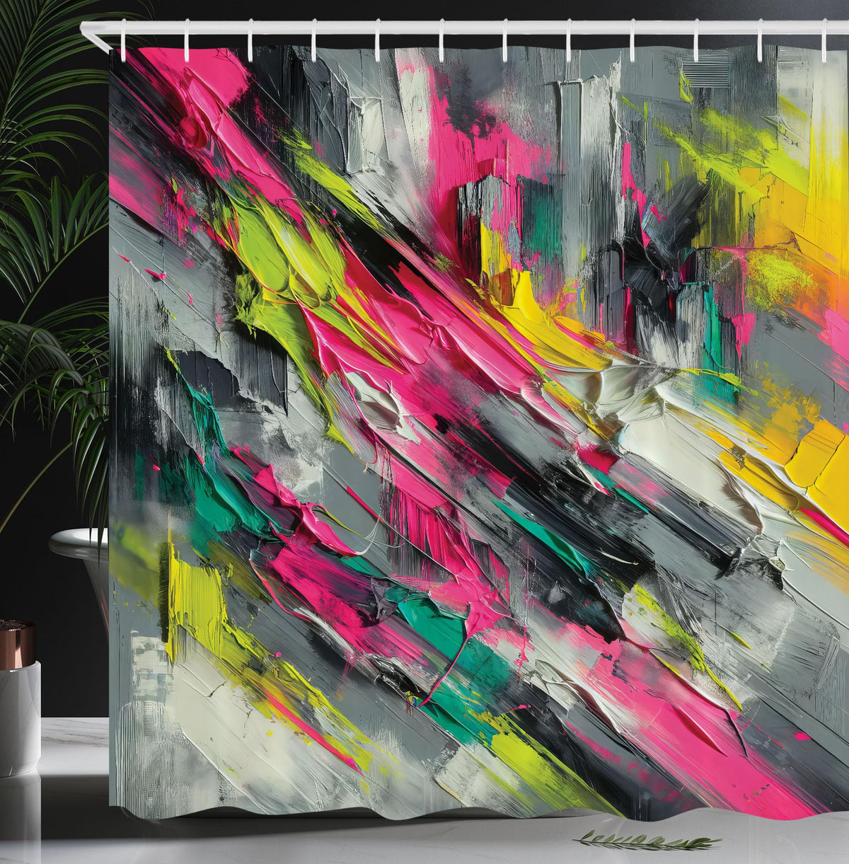 Ambesonne Colorful Shower Curtain, Futurist Painting Theme Abstract Brush Strokes Modern Grunge Details, Cloth Fabric Bathroom D