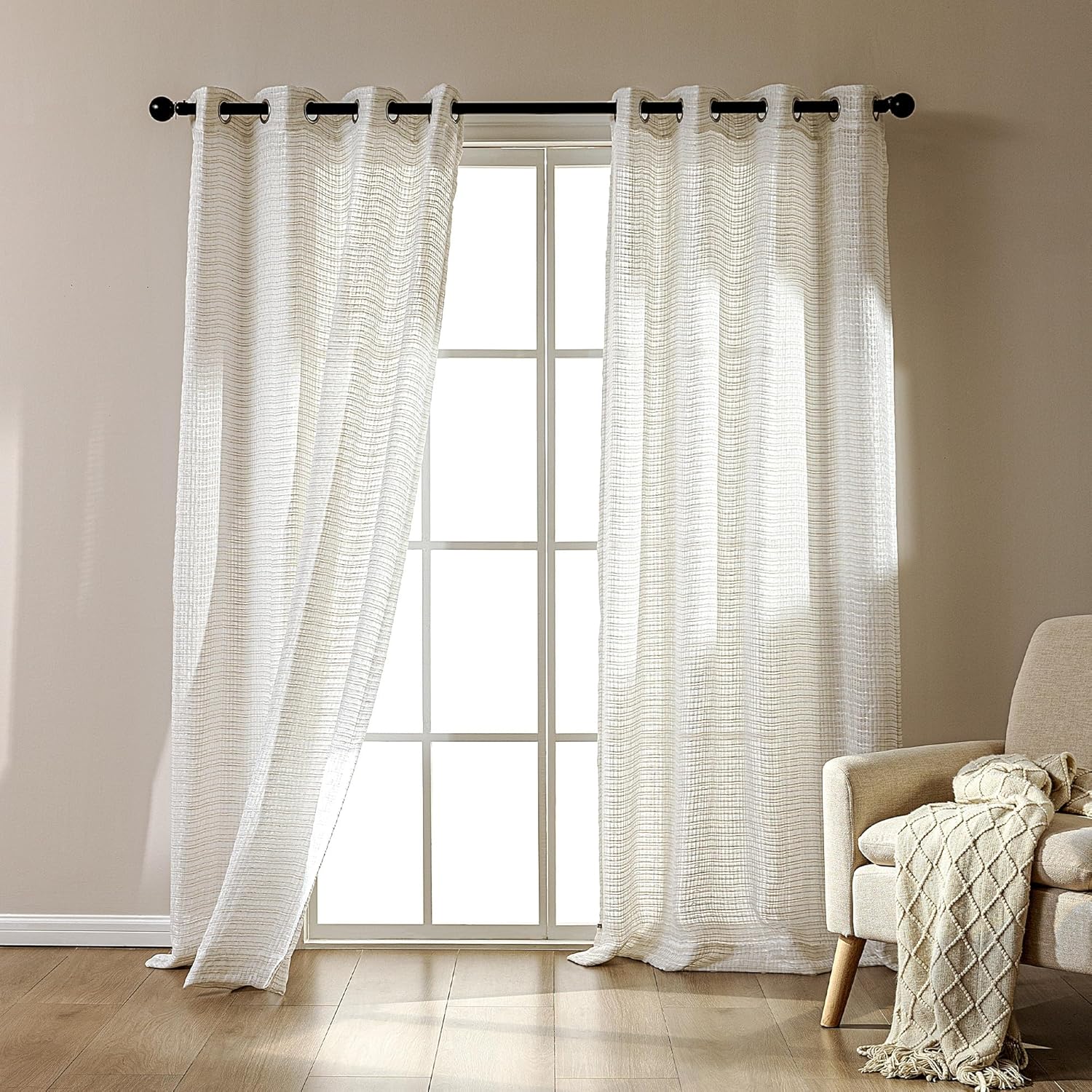 Faux Linen Lightweight Washable Sheer Curtains for Living Room & Bedroom